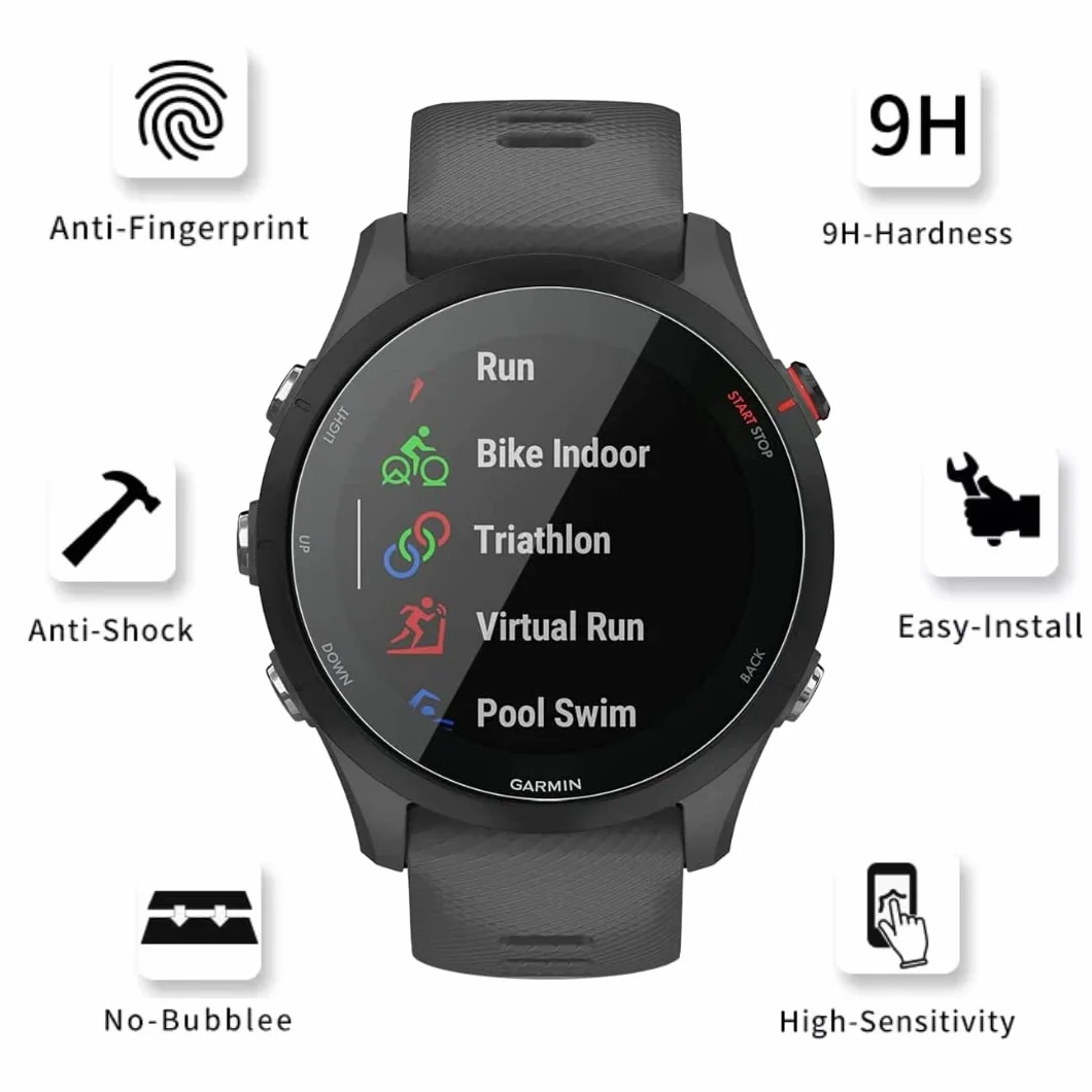 PHONILLICO Vetro temperato per Garmin Forerunner 255 / 255 Music [Set di 2] [40mm] Pellicola proteggi schermo anti graffio