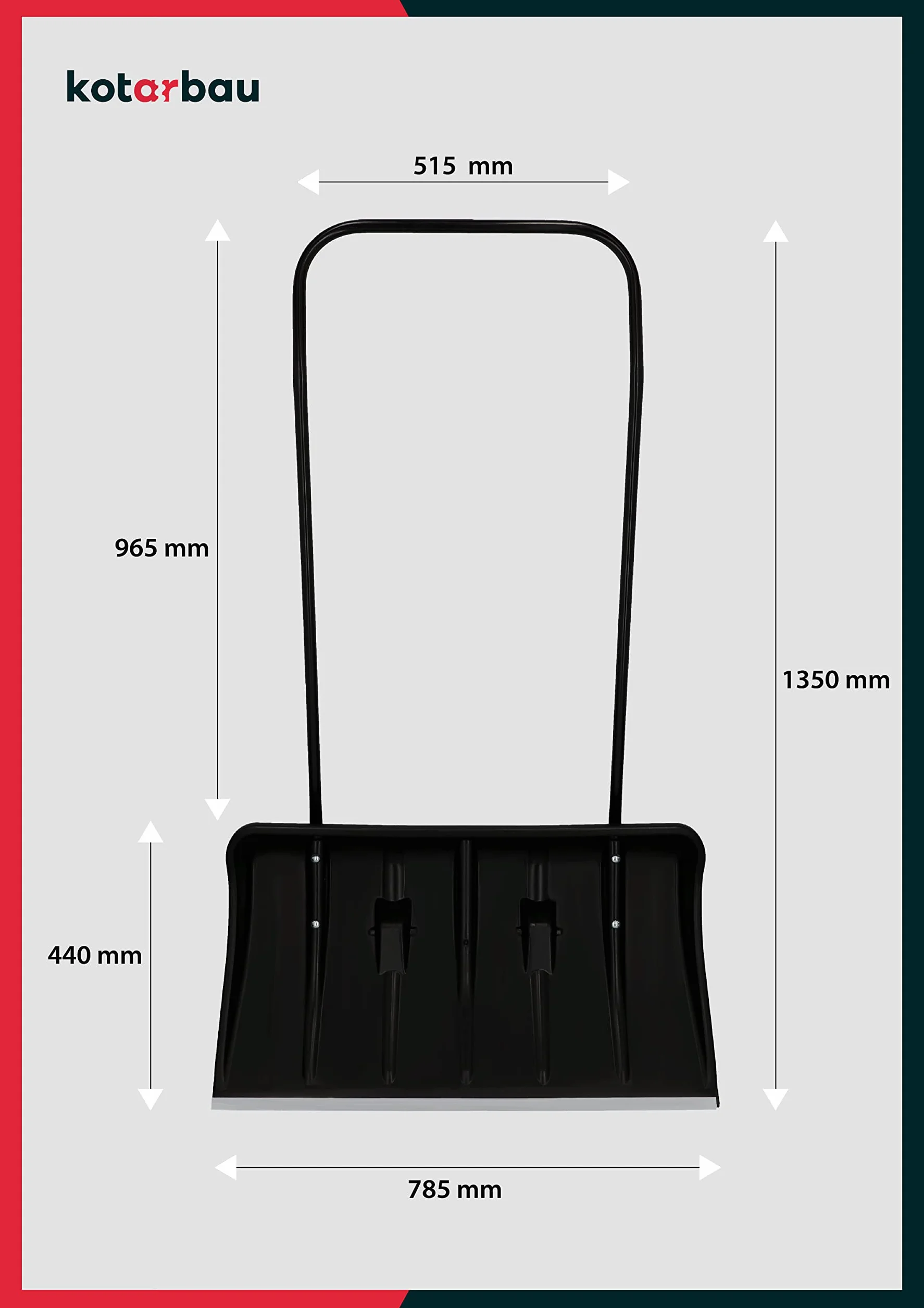 KOTARBAU® Pala da Neve con Ruote 80 cm con Profilo in Alluminio e Manico in Metallo - Spazzaneve ECO Nero