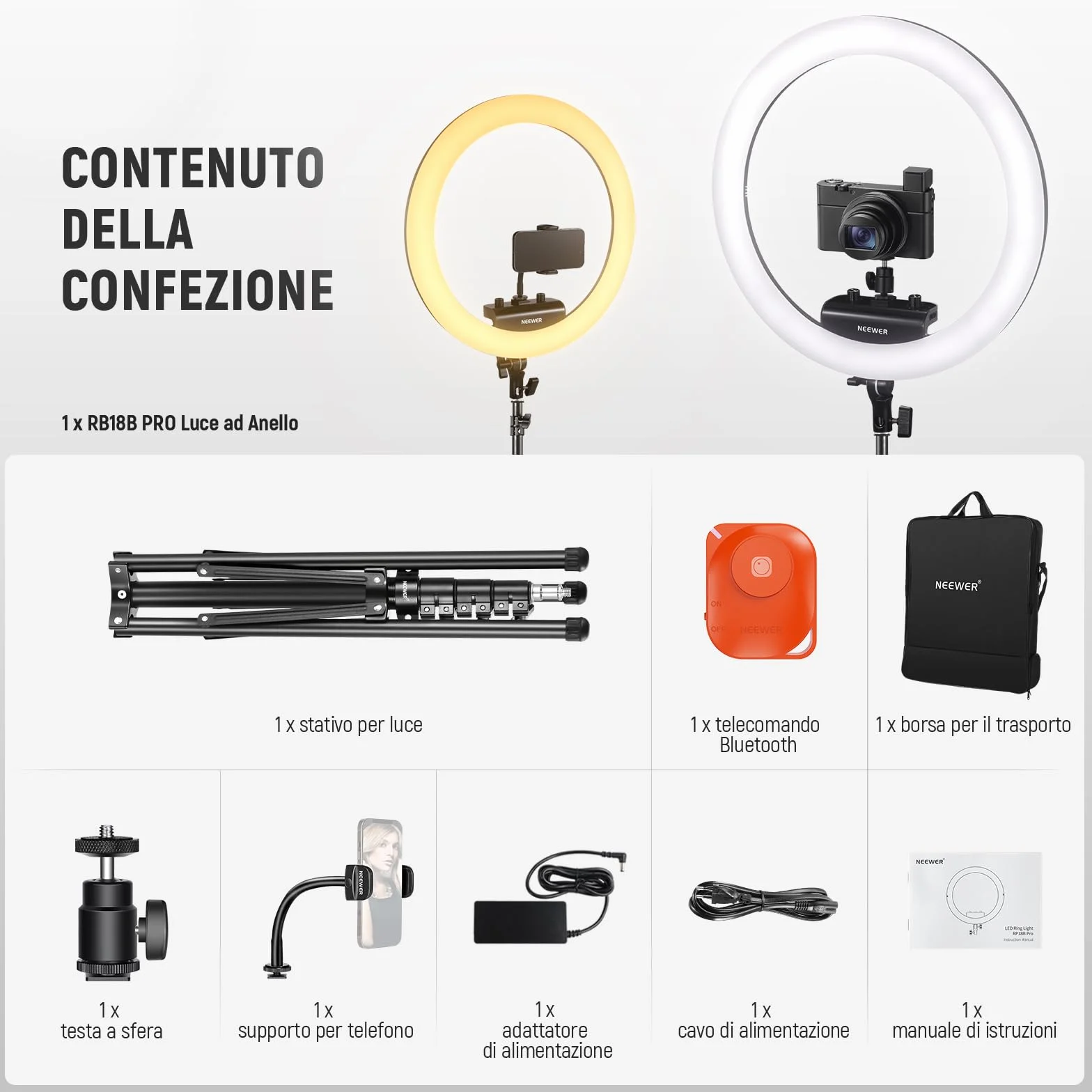 NEEWER RP18B Pro Luce Anulare Professionale 45W 2900K-7000K TLCI98 Illuminazione Morbida