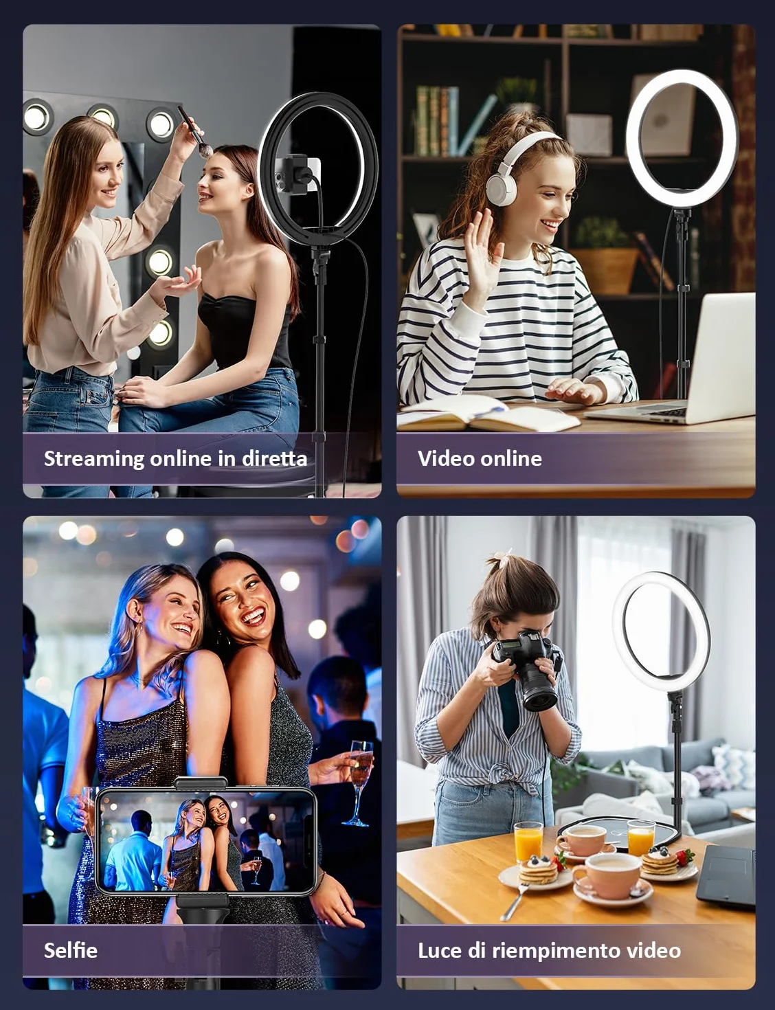 YOHOOLYO Ring Light LED 12" 3 modalità 10 luminosità per Trucco Fotografia Video Selfie
