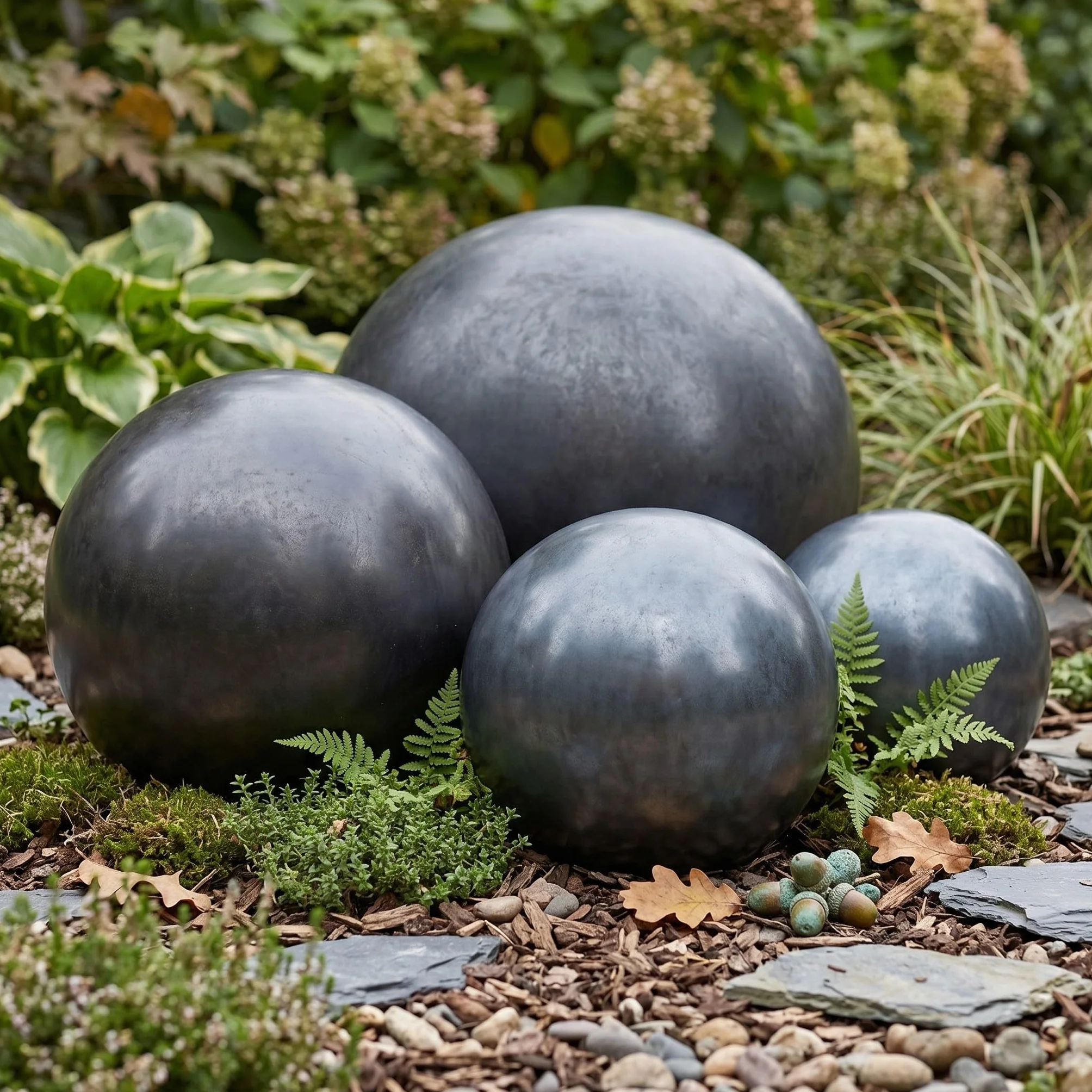 Palline decorative da giardino in ceramica, assolutamente resistenti al gelo e alle intemperie (antracite, set da 4)