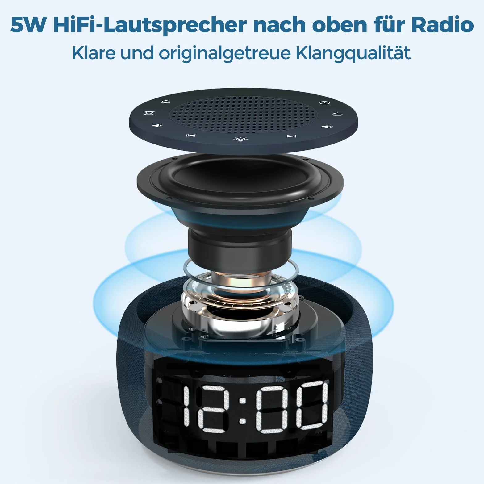 BUFFBEE Radiosveglia con luce notturna a 7 colori e display dimmerabile (blu navy)