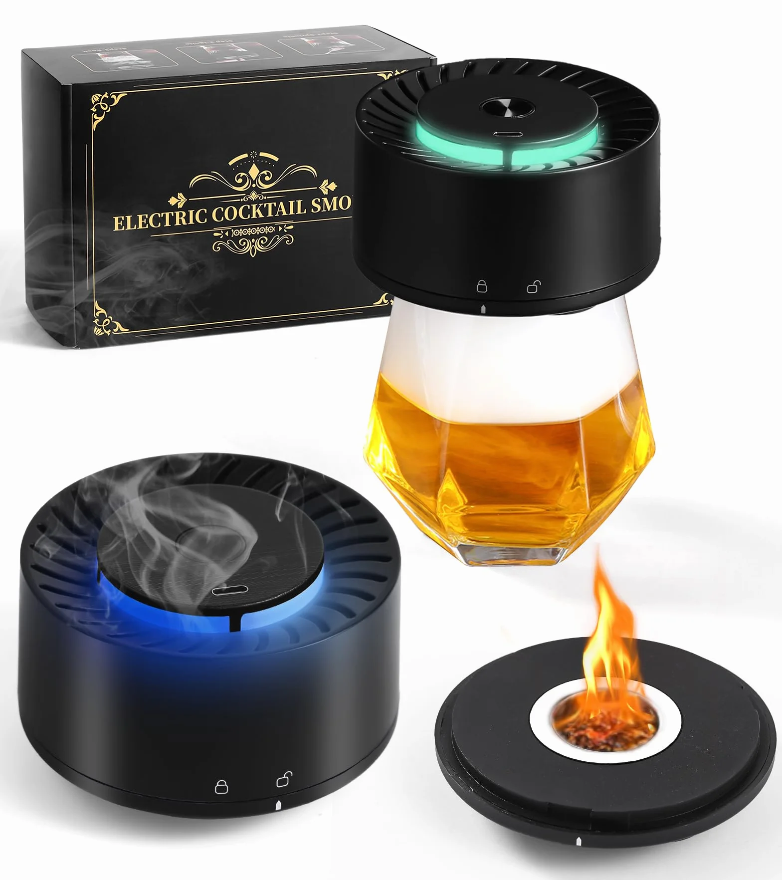 Kit affumicatore elettrico per whisky, con luce LED e 6 trucioli di legno, senza bisogno di butano, kit per affumicatore per cocktail, kit per affumicatore di bevande vecchio stile, regalo di