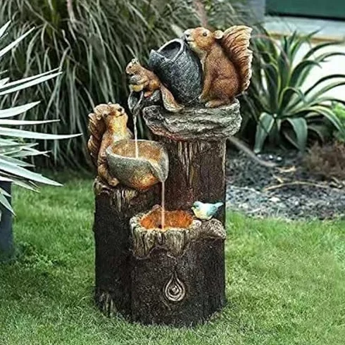 Statua a fontana scultura – giochi d'acqua per interni/esterni con luce LED per decorazione giardino piscina design tre scoiattoli