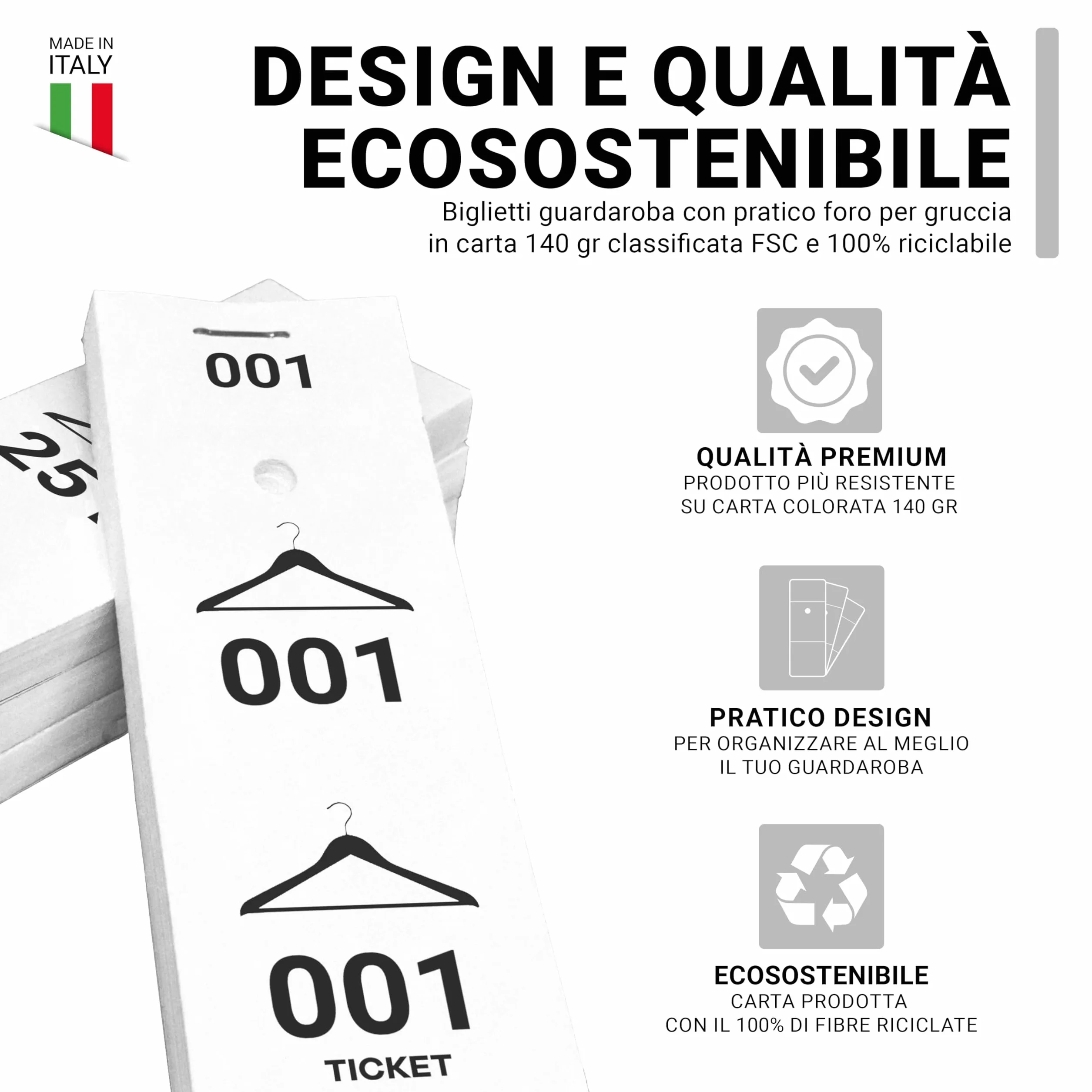 Biglietti Guardaroba Numerati 12x4.5 Carta 140g Bianco 1000