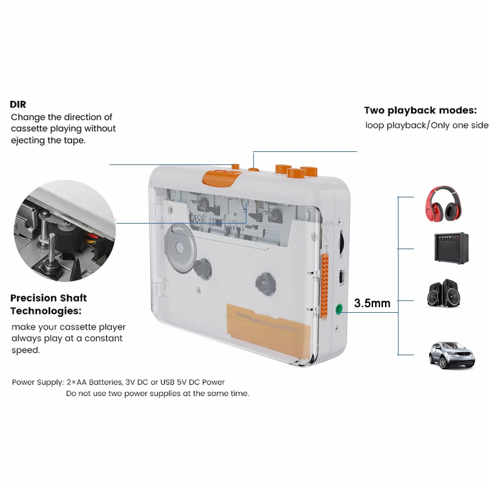 Lettore di cassette portatile 218SP registratore MP3/CD USB converter con cuffie