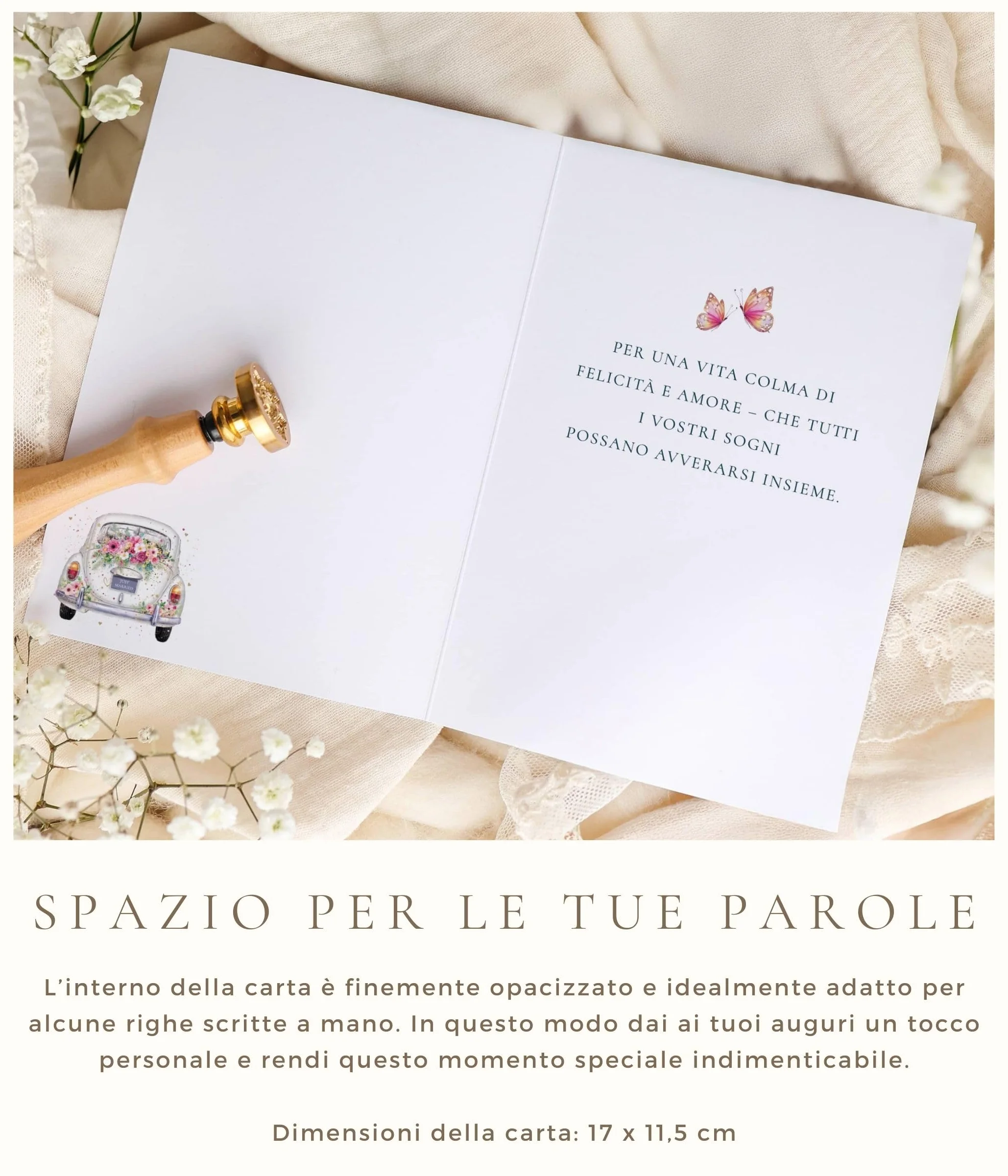 Joli Coon Biglietto auguri matrimonio premium STARDUST Weddingcar 17 x 11,5 cm