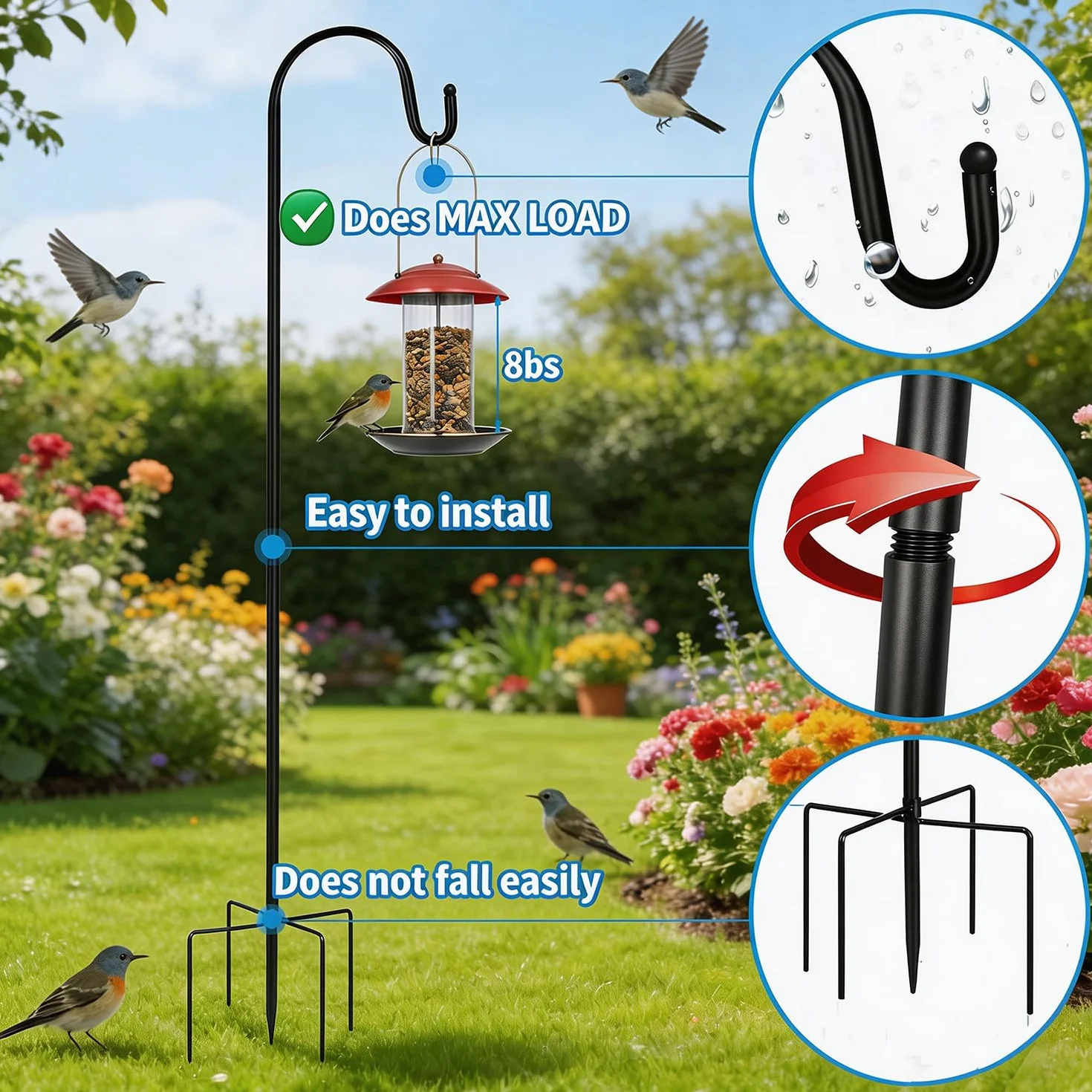 Gancio Da Pastore Per Esterni 2 Pcs Altezza 152 Cm 5 Basi Asta Da Giardino Regolabile In Metallo