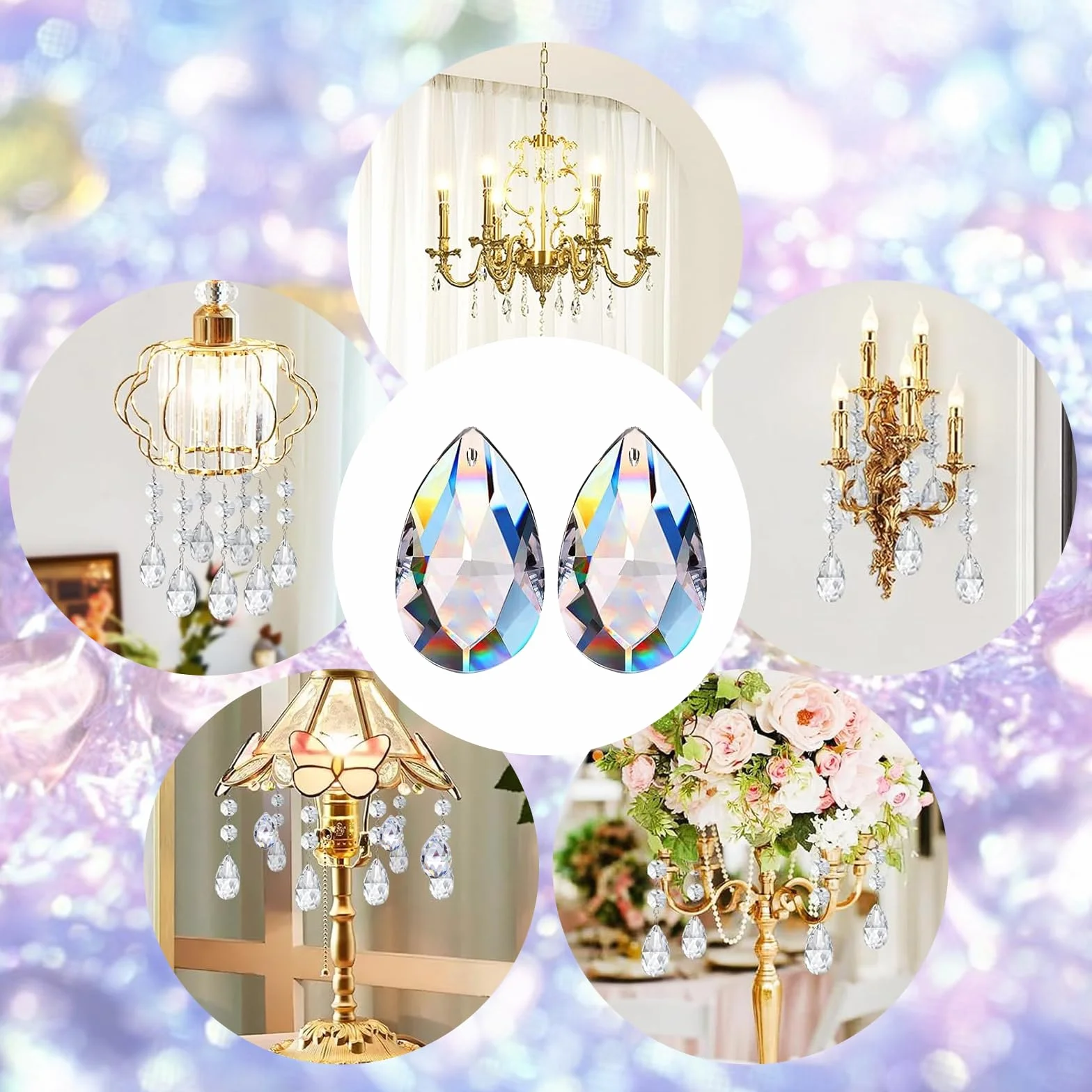 Set di 20 cristalli a forma di diamante da appendere - Acchiappasole in cristallo, prisma, acchiappasole e sfera come acchiappa-luce per finestre, lampadari e decorazione