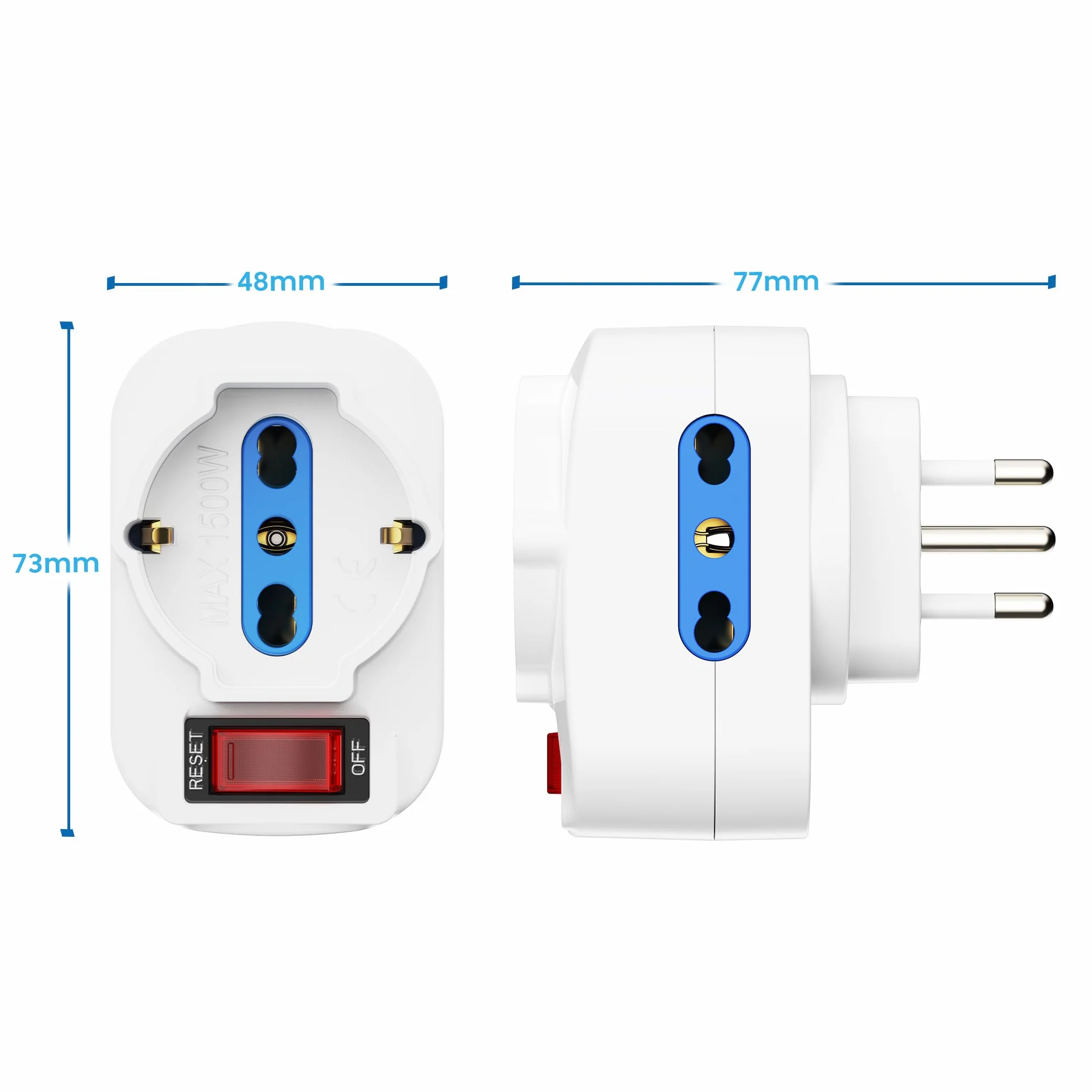 Ewent Adattatore Multipresa Tripla 1500W 10A Spina Rotante 90° Bianco