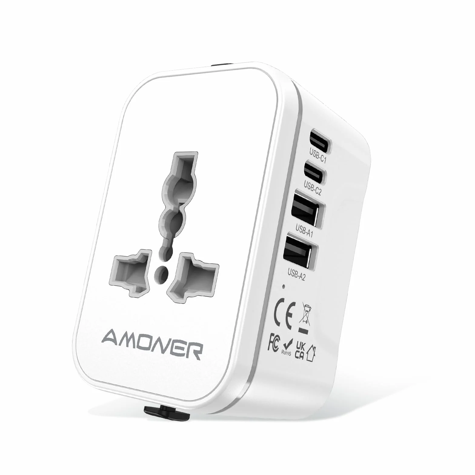 Amoner Adattatore Universale da Viaggio 2 USB C 2 USB A 2KW per 200+ Paesi