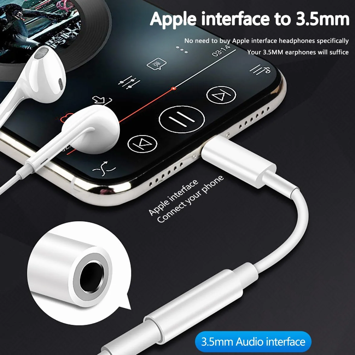 Adattatore Cuffie per iPhone MFi Jack 3.5mm Cavo Aux Audio Dongle Convertitore 2 Pack Compatibile con iPhone 14Pro/14/13/12/SE/11/X/XS/8/7