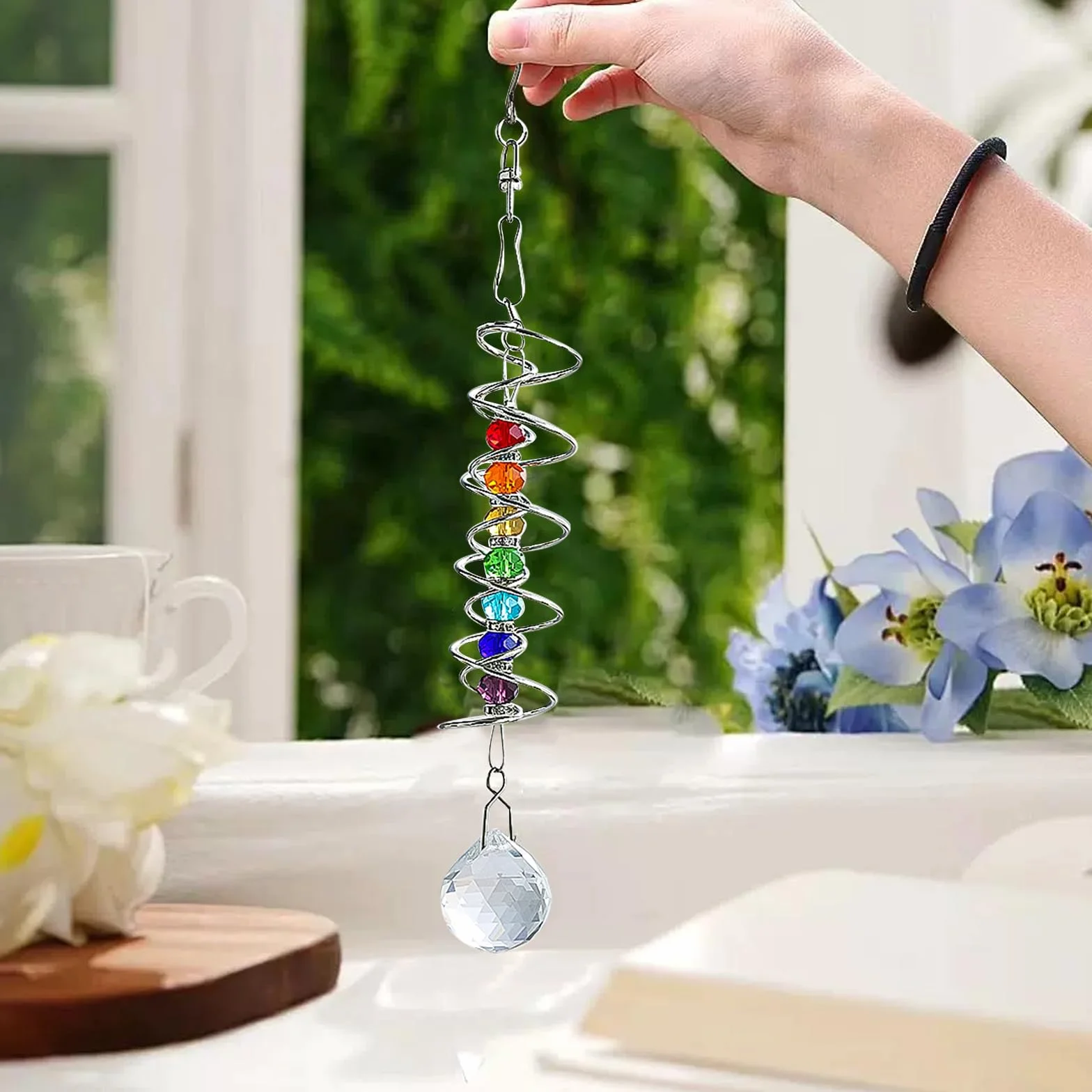 Acchiappasole Cristallo, Acchiappa Sole con Doppia Spirale, Cristalli Acchiappasole da Appendere, Sun Catcher Garden Decor, per Interni, Giardini Domestici, Auto Decorazioni da Appendere