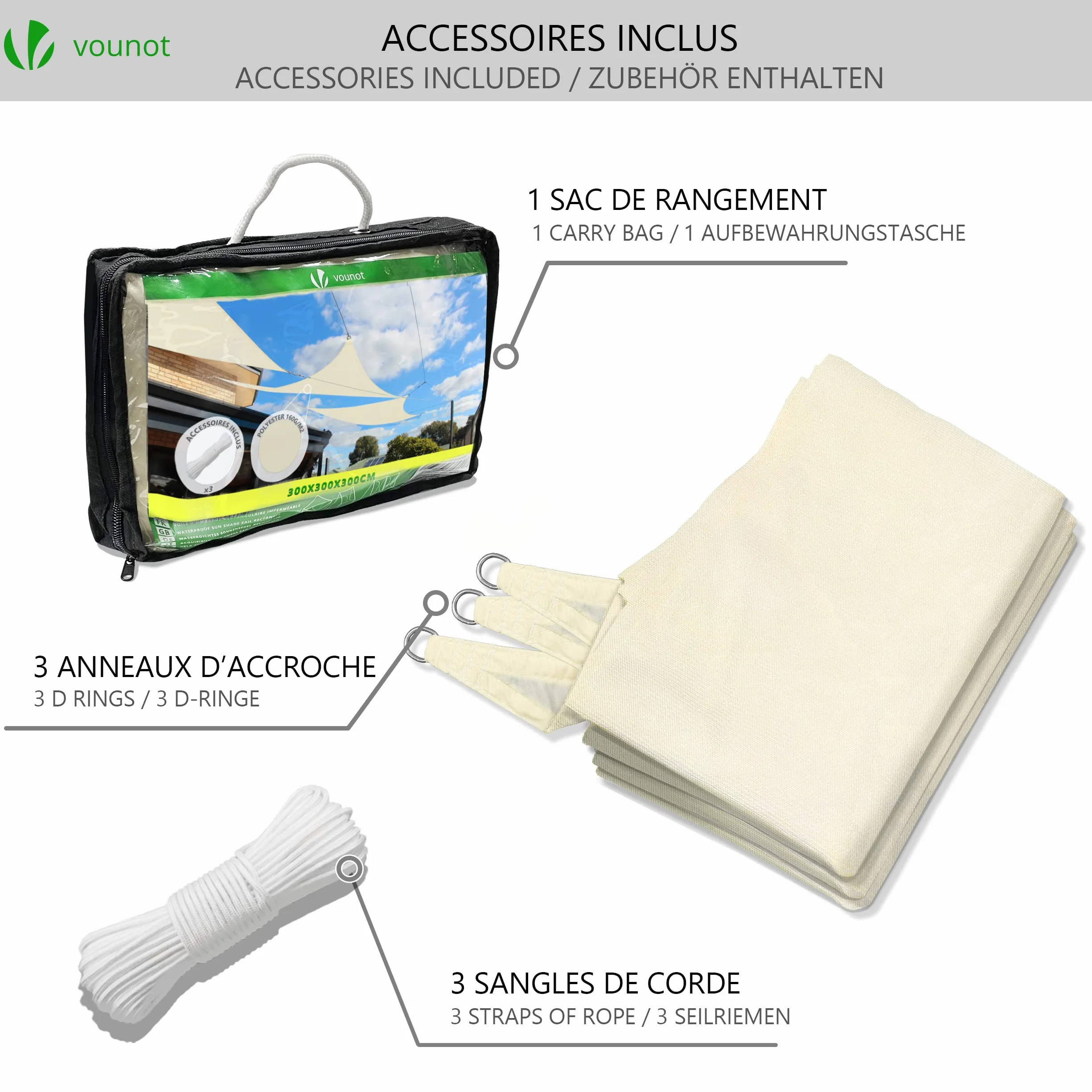 VOUNOT® Vela Ombreggiante Triangolare 5x5x5m, Tenda da Sole Impermeabile Protezione UV per Esterno Beige