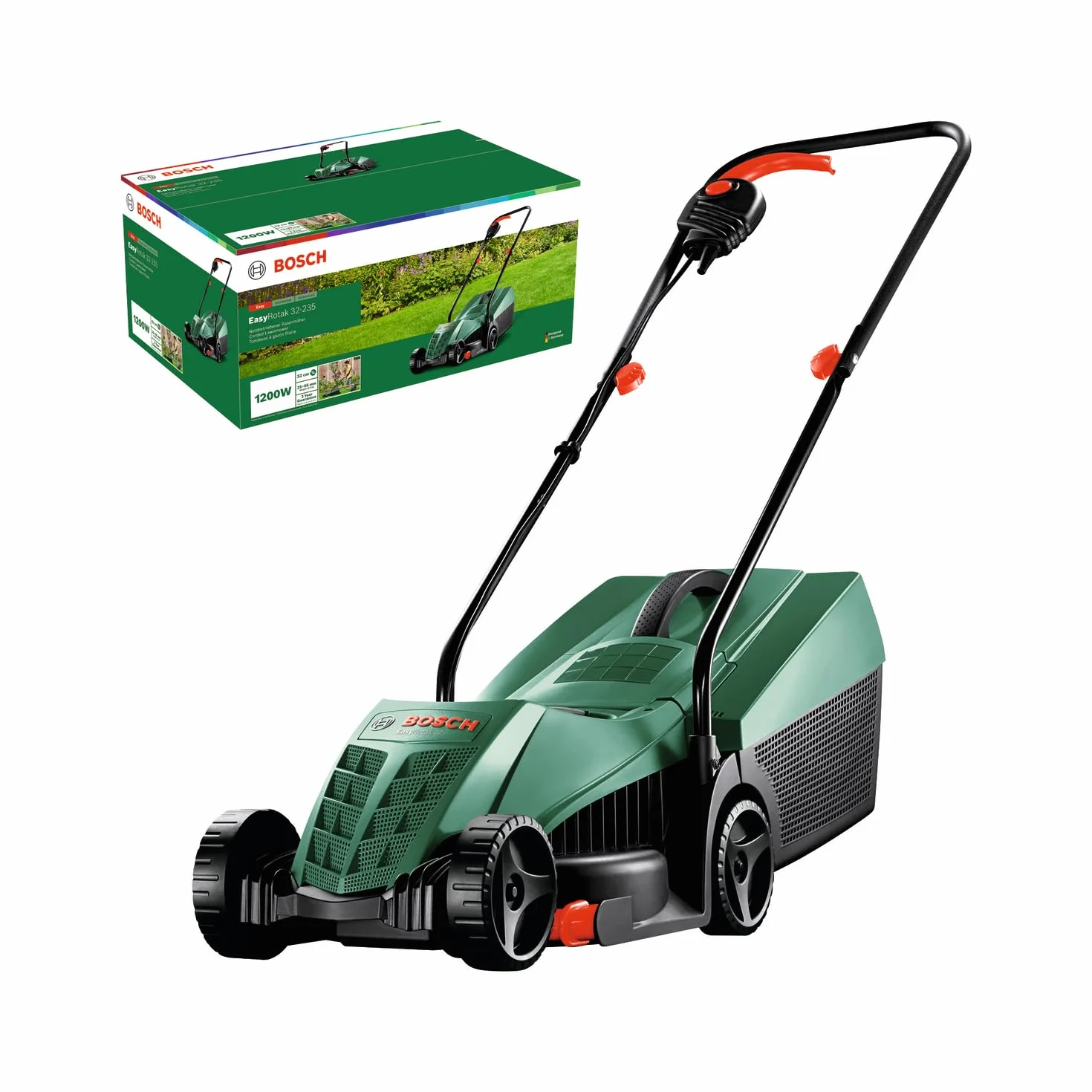 Bosch Tagliaerba/Tosaerba a filo EasyRotak 32-235 (motore da 1.200 W, larghezza di taglio: 32 cm, cesto raccoglierba da 31 l, per giardini di piccole dimensioni)
