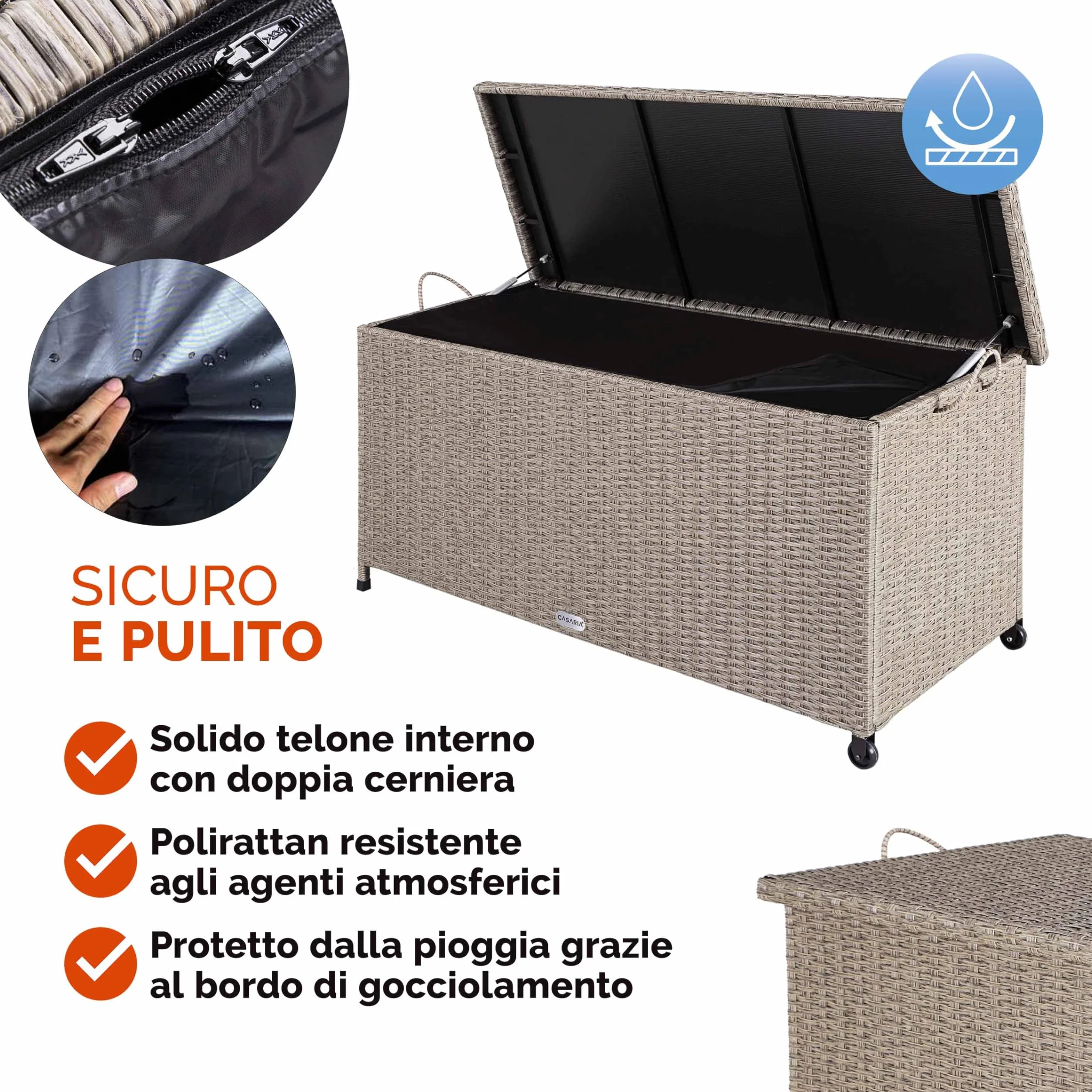 Casaria® Baule Giardino XXL 117x53x60cm Ruote 270L Salvaspazio Impermeabile Resistente Cassettone Contenitore Esterno