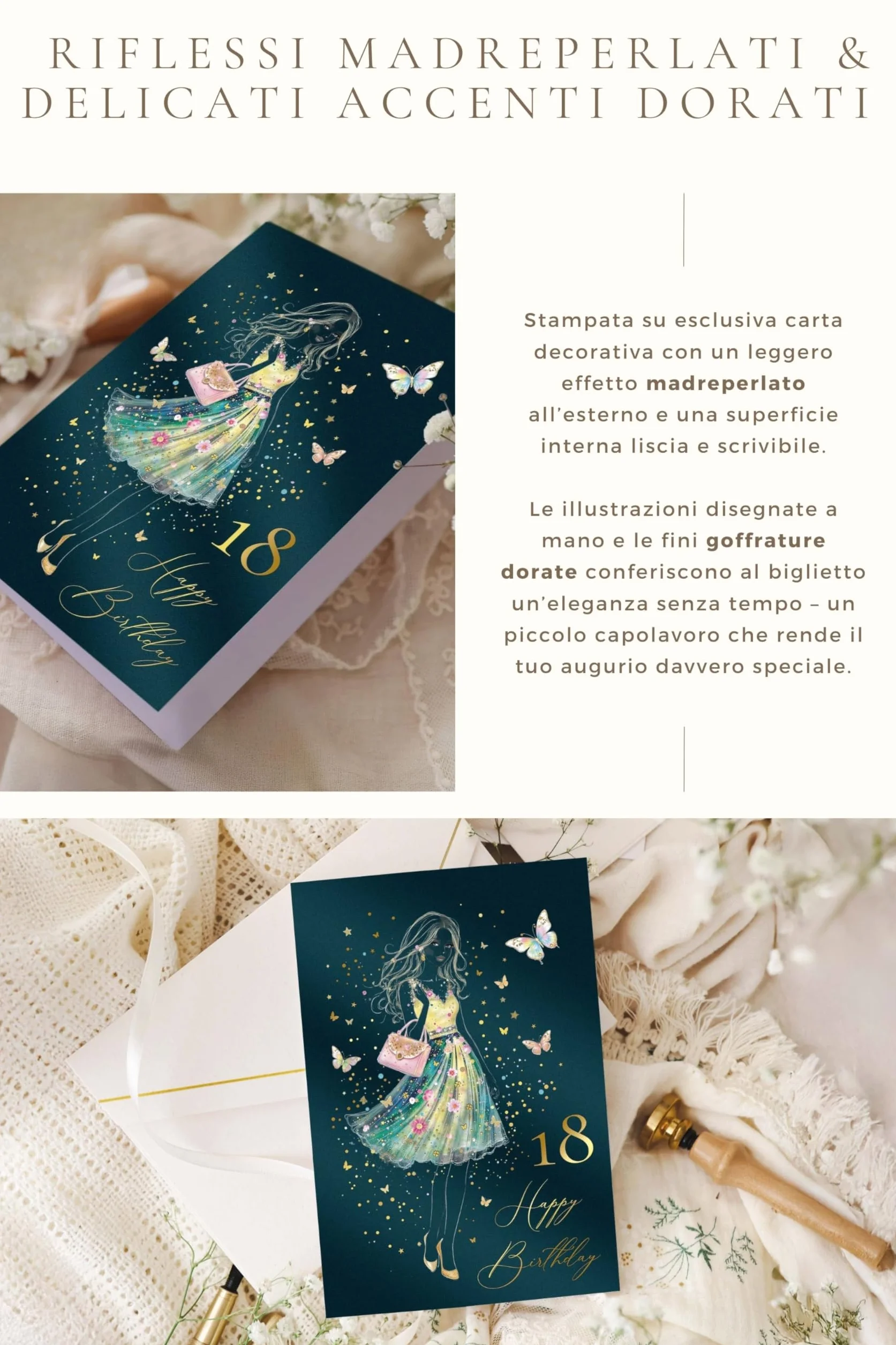 Joli Coon Biglietto auguri compleanno 18 STARDUST Lady – Biglietto auguri compleanno 18 anni ragazza con busta in carta premium e sigillo in cera