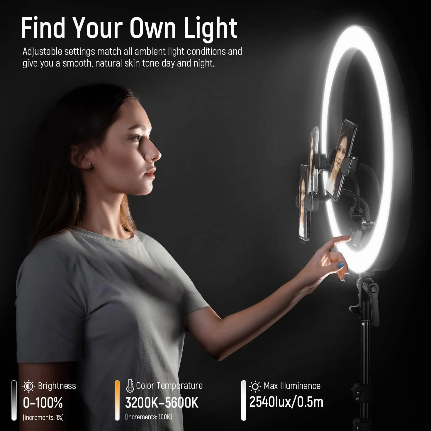 Neewer 19" Ring Light Luce ad Anello con Stand 3200K-5600K per Selfie Streaming Zoom RP19H