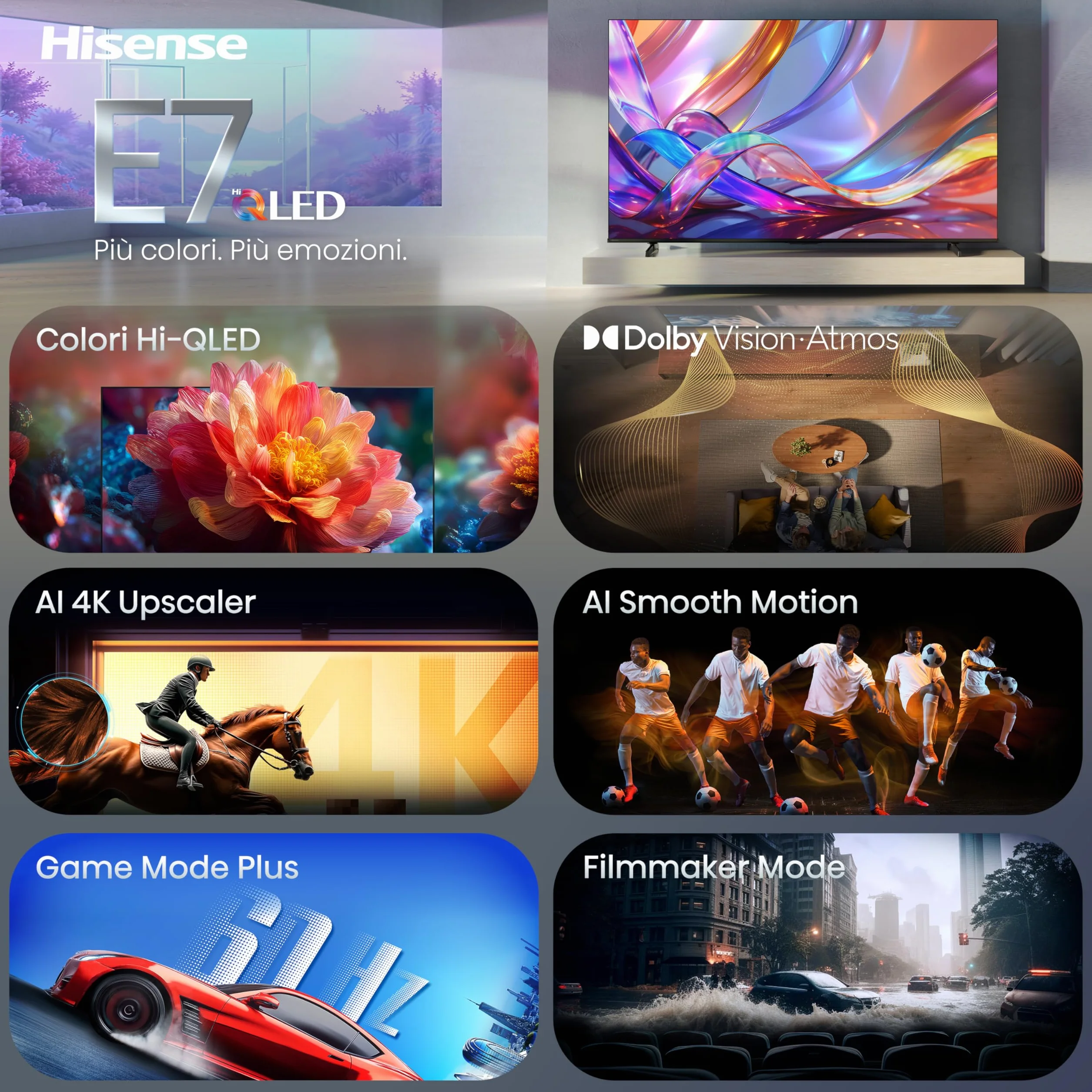 Hisense Smart TV QLED 43" 4K 43E7DS, 60Hz, Dolby Atmos, VIDAA OS, Dolby Vision IQ, HDR 10+