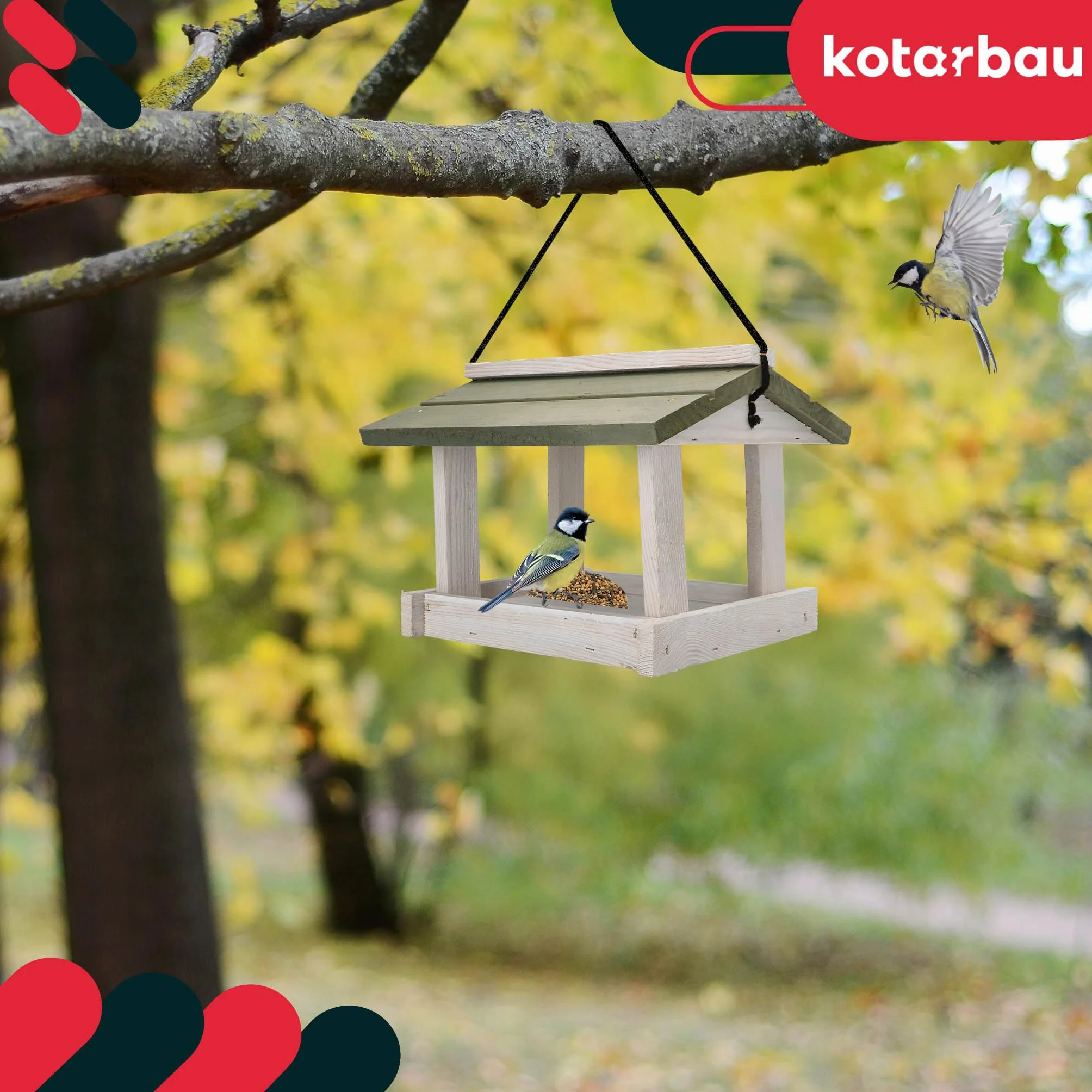 KOTARBAU Mangiatoia Uccelli da Esterno Legno 23.5x21x18 cm Bianco Grigio Casetta Uccellini Selvatici Decorazione Giardino