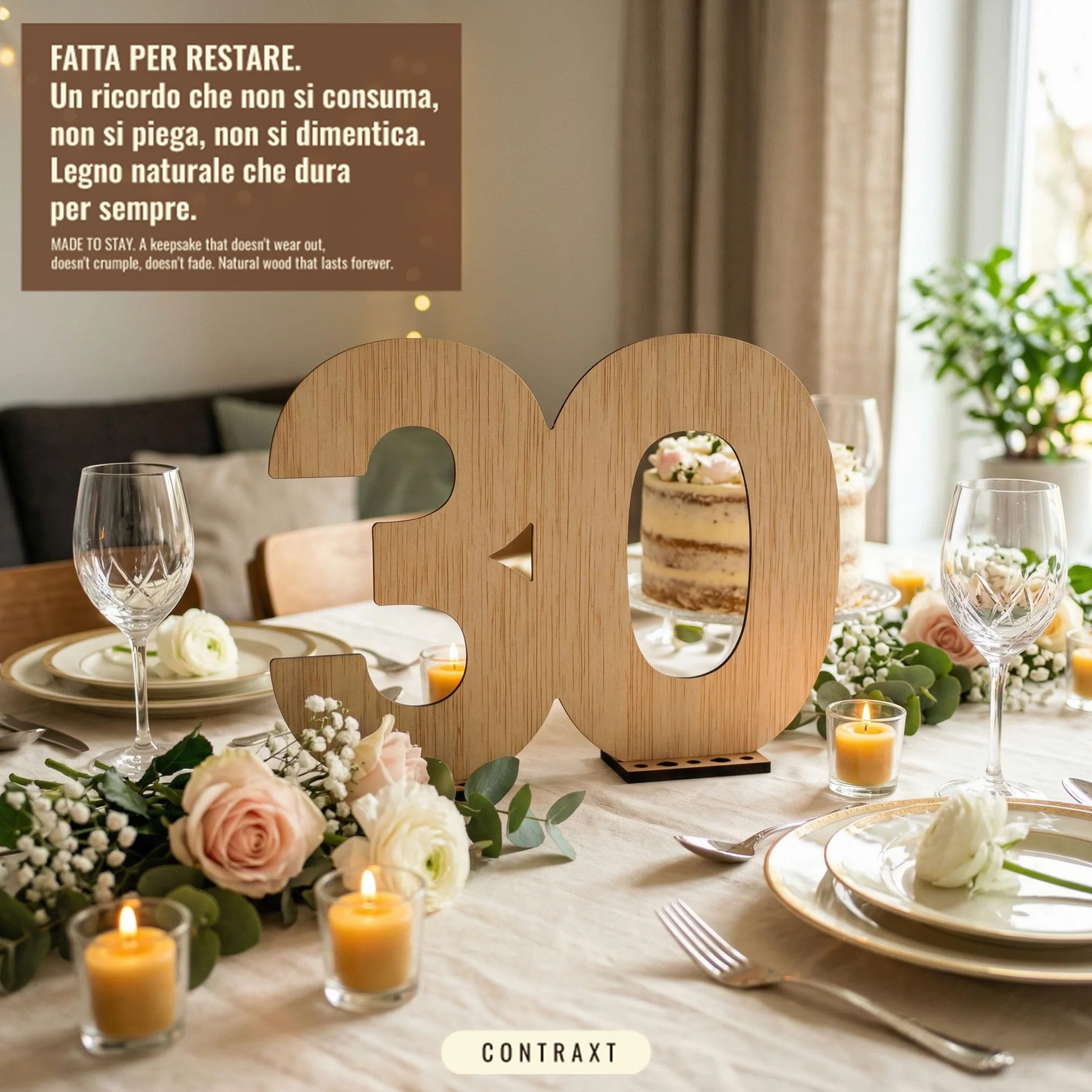 CONTRAXT Biglietto Auguri 30 Anni legno, Idee regalo Compleanno donna uomo