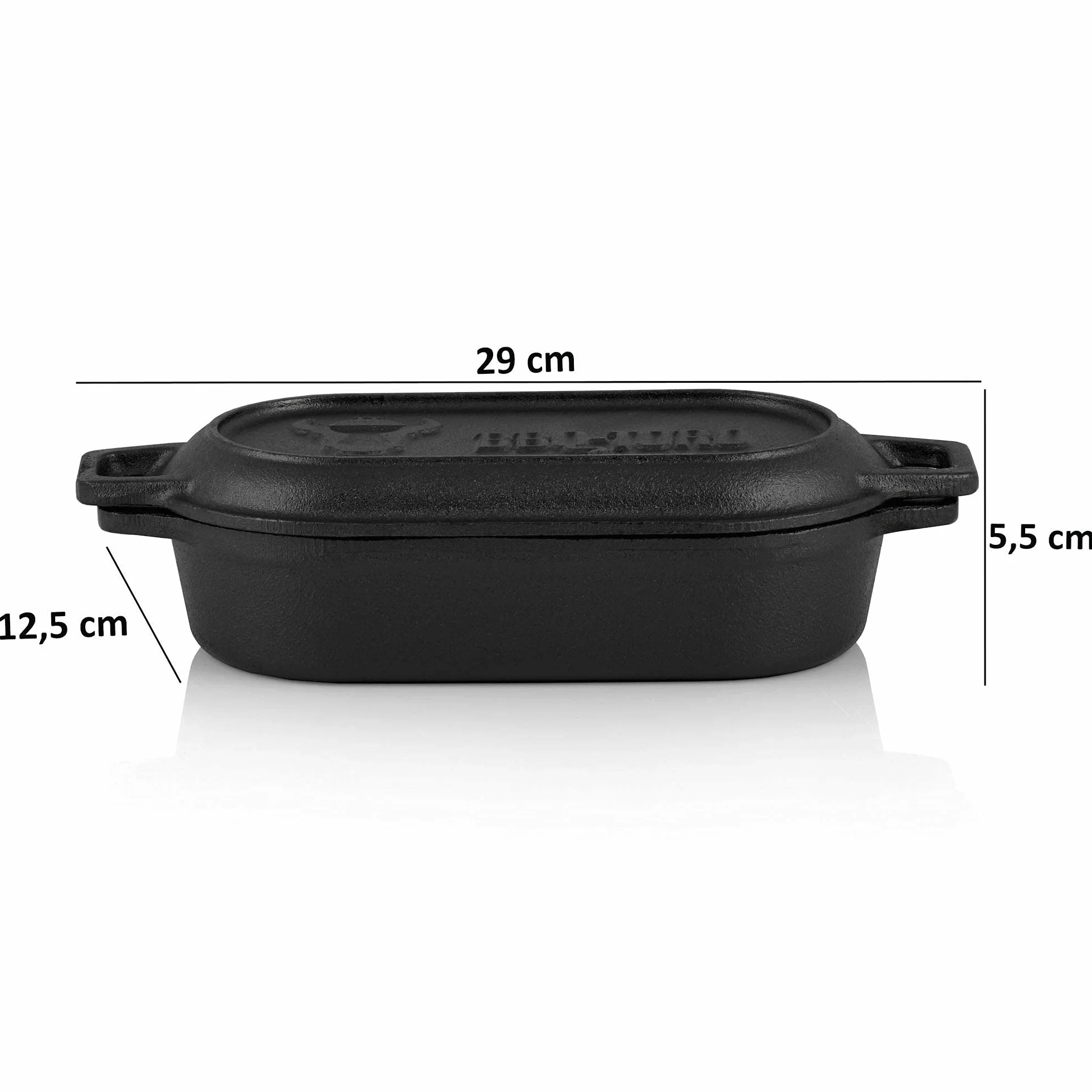 BBQ-Toro Pentola in ghisa da 1 litro 29 x 12,5 x 5,5 cm, pre-bruciata, passerella olandese, casseruola in ghisa, ideale per pasticceria, stufati