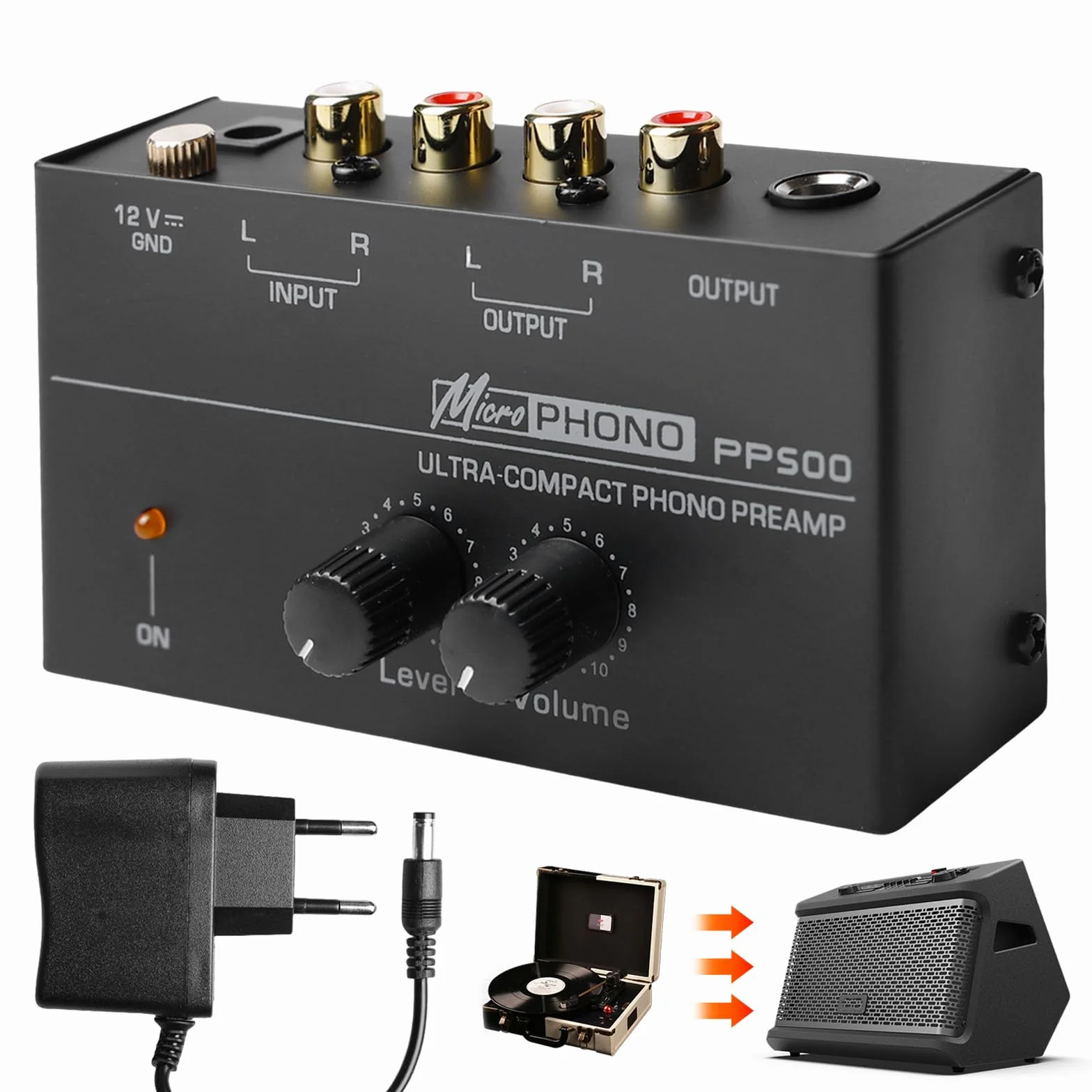 Sporgo Giradischi Phono Preamplificatore MM RCA Ingresso Uscita Stereo Amplificatore