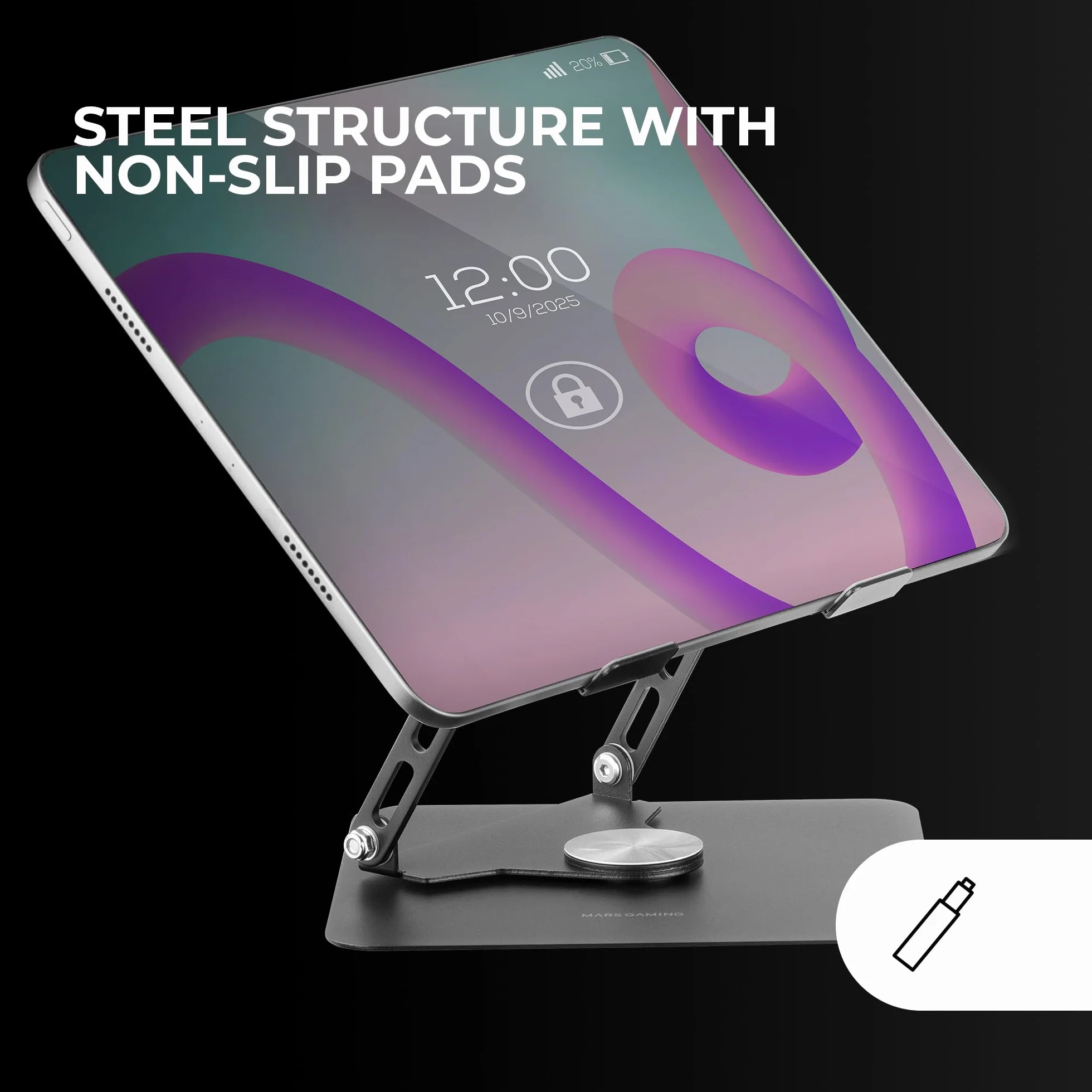 MARSGAMING MA-RSN Supporto per Laptop e Tablet 17" Regolazione Altezza Inclinazione Rotazione 360º Stand Acciaio Nero