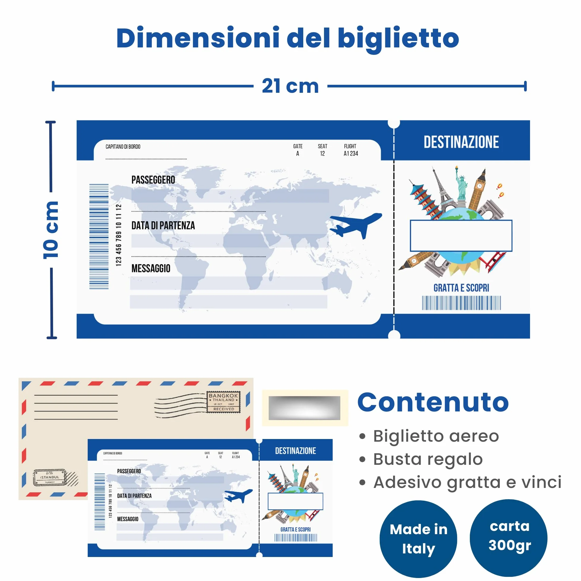 Generico homty Biglietto regalo viaggio a sorpresa finto da grattare da compilare
