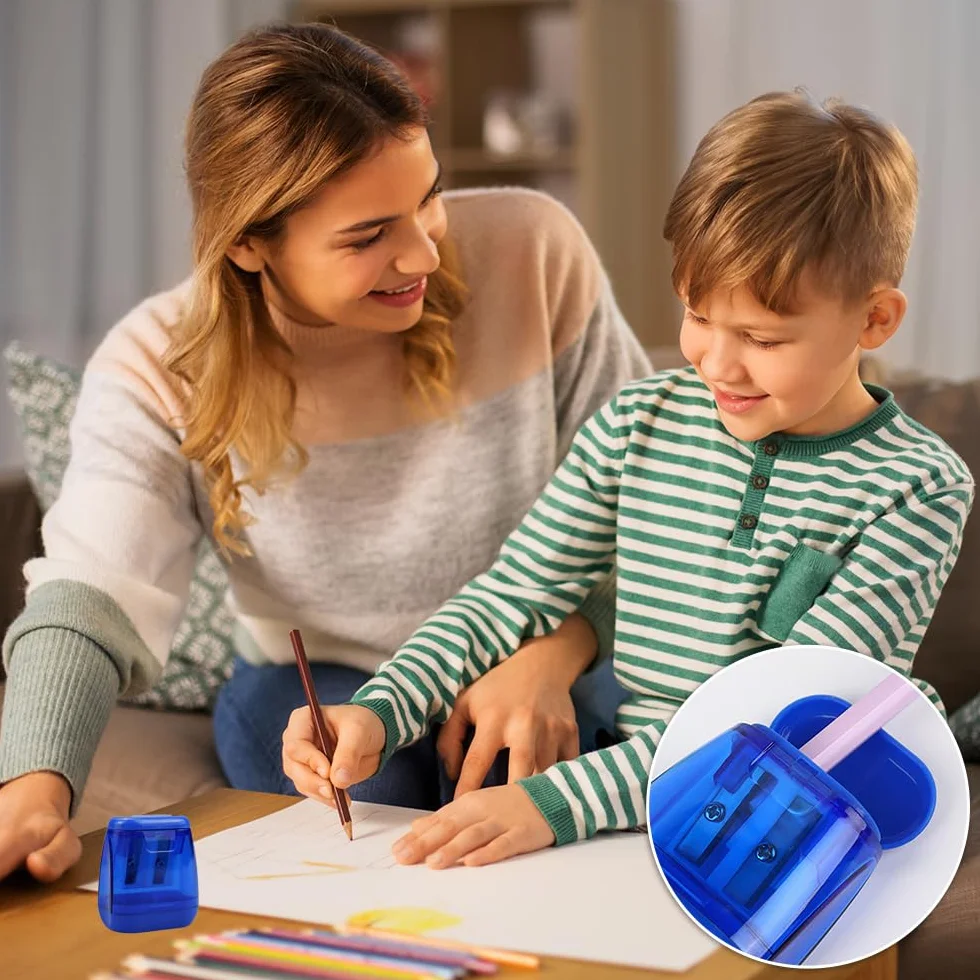 Temperamatite Colorato a Doppio Foro con Serbatoio, Piccolo Temperino Manuale per Scuola Ufficio Casa