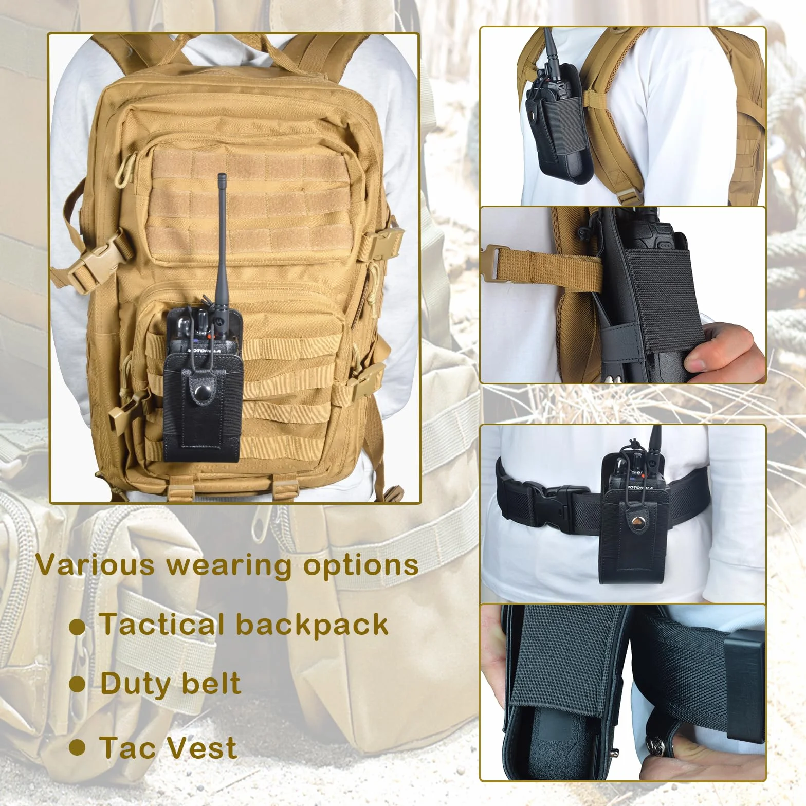Custodia Walkie Talkie in Pelle per Cinturone, Gilet MOLLE Regolabile Polizia Compatibile con Motorola DP1400, DP4400, Baofeng, Hytera, Kenwood