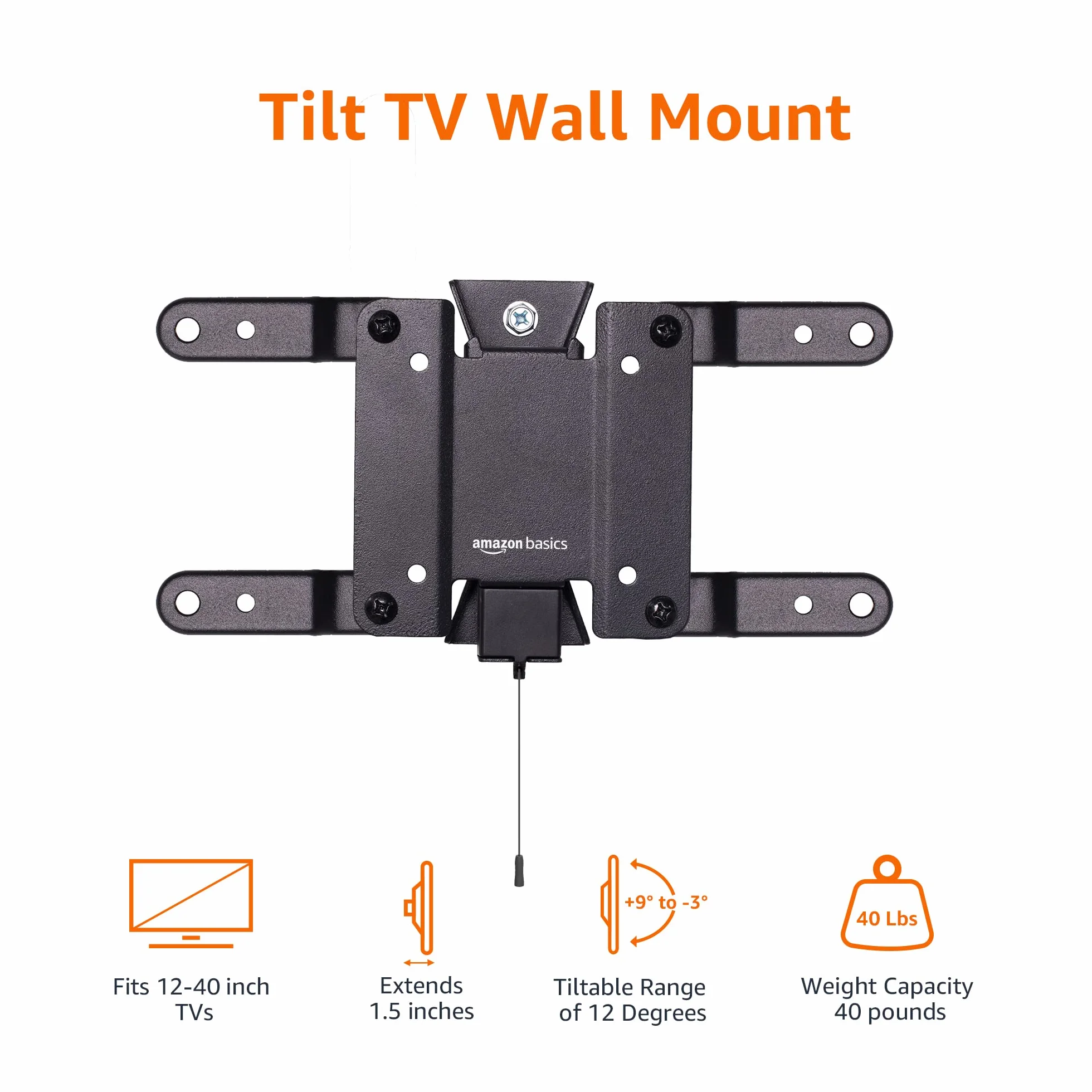 Amazon Basics Supporto a parete per TV inclinabile, adatto a 12-40 pollici, VESA 200x200, Nero