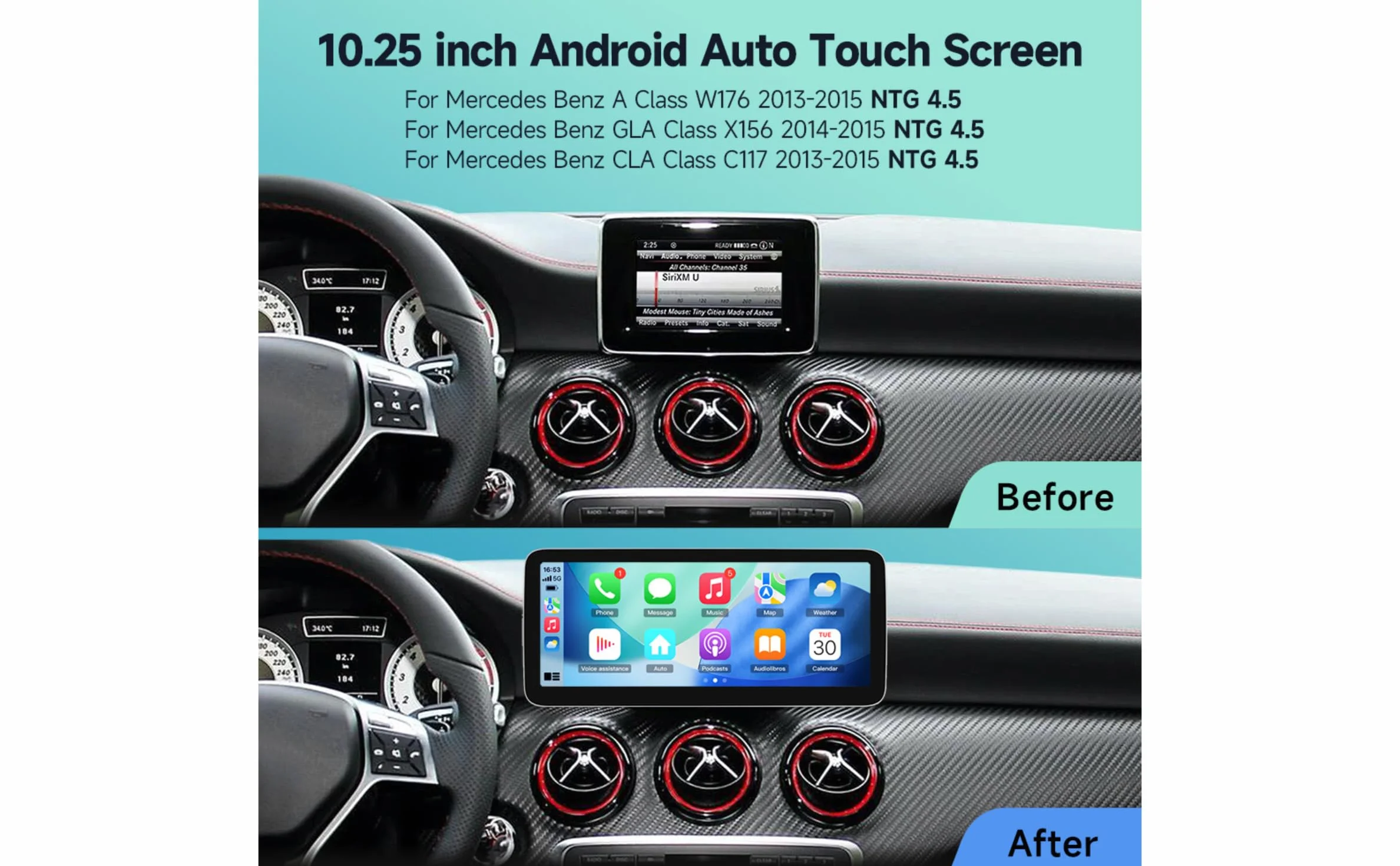 Monitor 10.25" Mercedes Classe A W176 CLA C117 GLA X156 NTG 4.5 4.7 Linux Apple CarPlay Android Auto Wireless Schermo HD IPS OEM Plug & Play