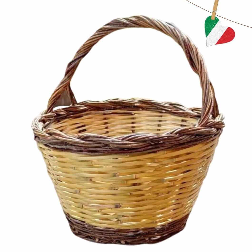 Cestino Vimini con Manico | Cesto Funghi Picnic Decorativo | Multiuso - Prodotto Artigianale, Resistente e Pratico (22_x_24_cm, 33)