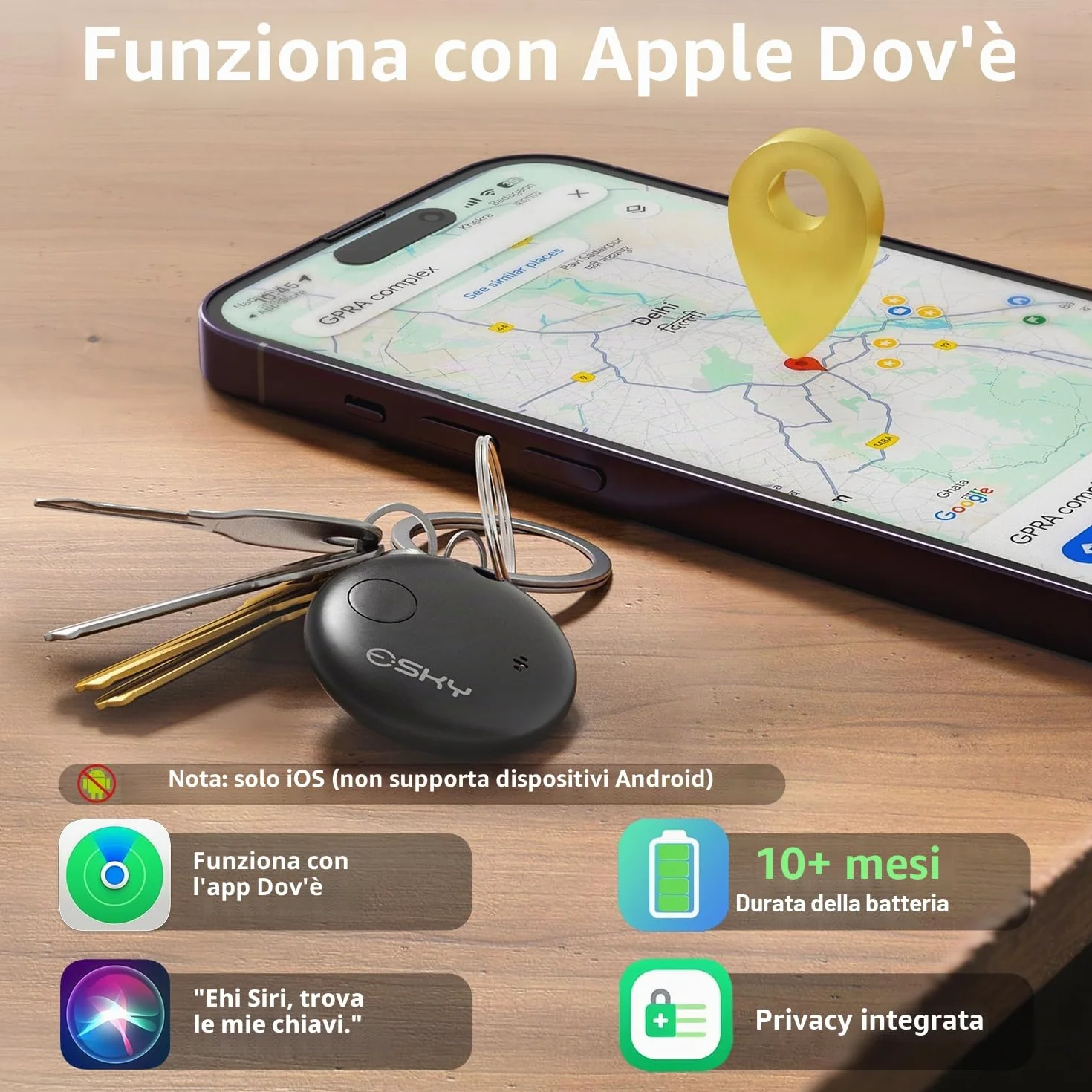 Esky Smart Tracker Tag Air Tracker Tag Compatibile con Apple Dov'è Bluetooth Localizzatore Oggetti Impermeabile IP67 Batteria Sostituibile 4 Pezzi