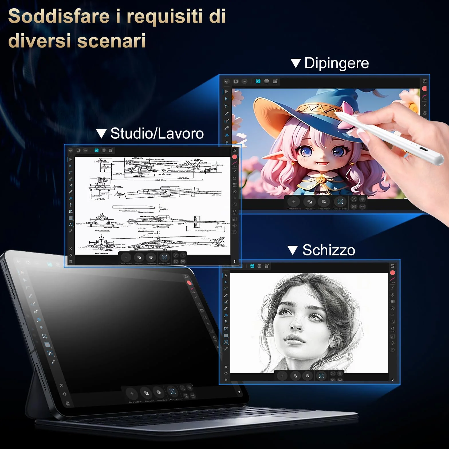 BAZO Penna iPad 2018-2025, Palm Rejection, Ricarica Rapida, Sensibilità Inclinazione per iPad 11 A16/10/9/8/7/6, Pro 11/12.9, Air 5/4/3/M2/M3/M4/M5, Mini 5/6