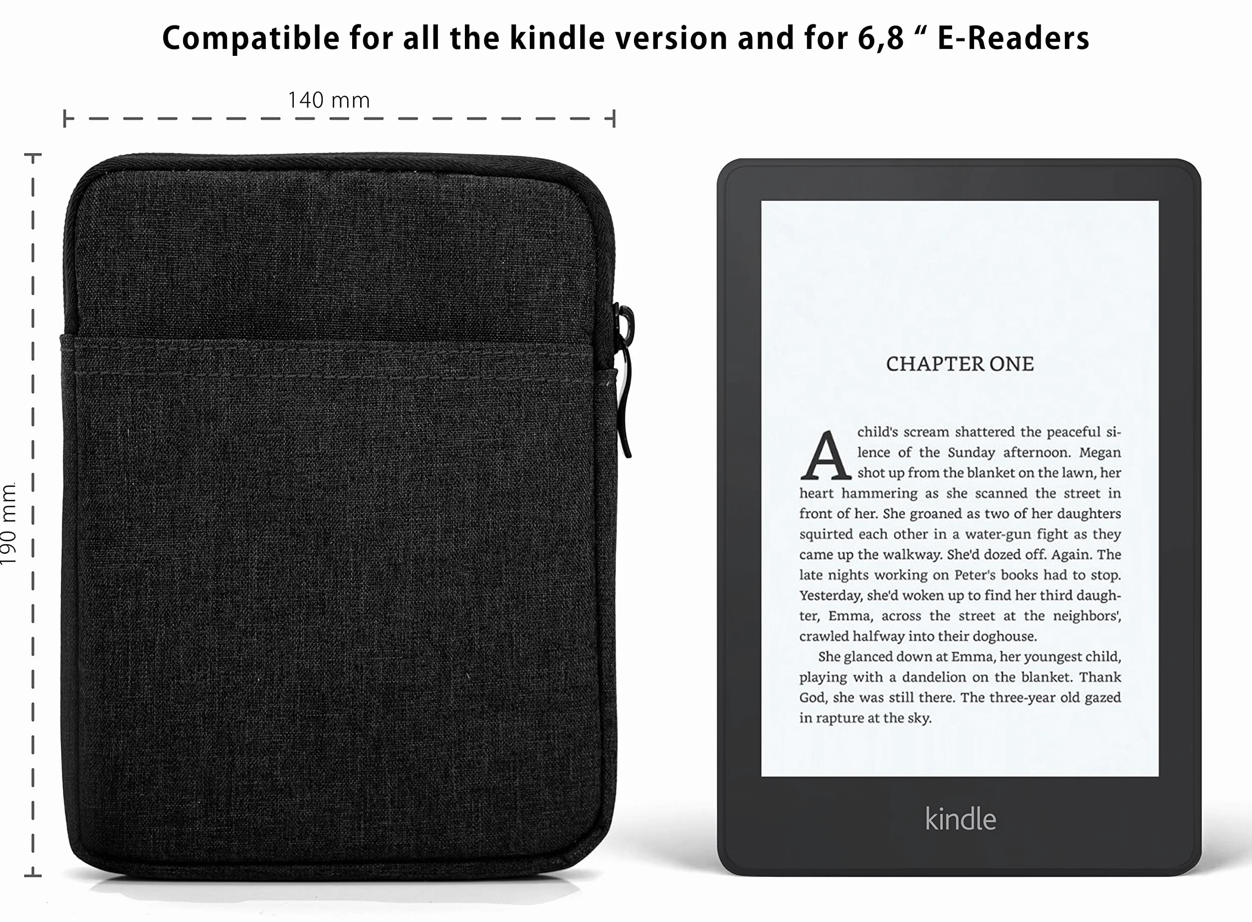 MyGadget Borsa Nylon 6,8" Case Protettiva per Kindle Paperwhite 11a Generazione Smartphone Nero
