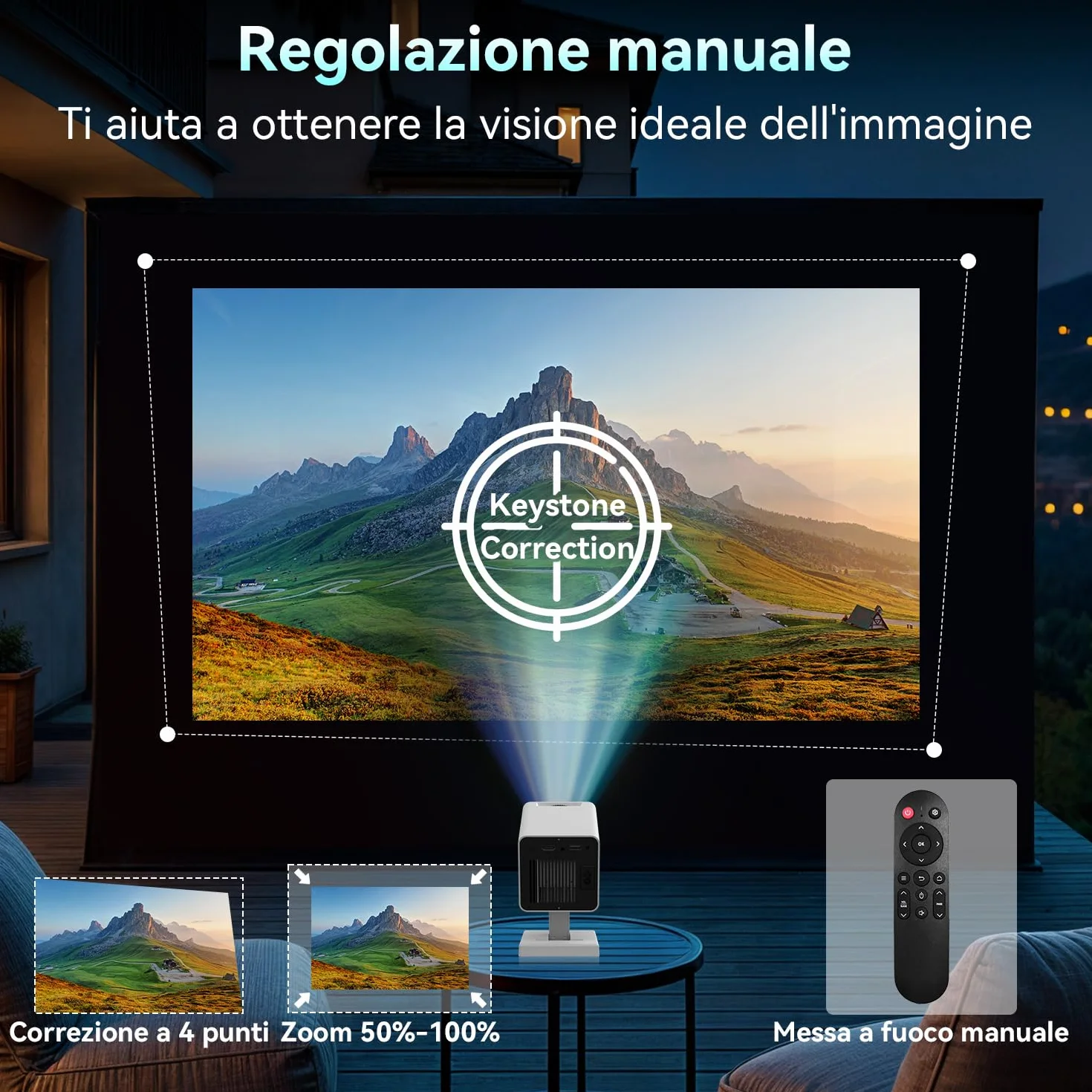 Mini Proiettore 4K Android 11, Portatile 5G WiFi BT 5.4, Full HD 1080P, 120 Pollici, Correzione Trapezoidale, HDMI/USB (bianco)