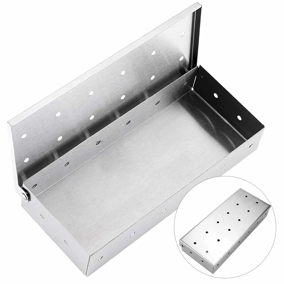 Affumicatore BBQ, Smoker Box Accessori per Barbecue - Scatola per Fumatori Affumicatore in Acciaio Inox, Box Affumicatore Barbecue Portatile Smoking Box per Barbecue a Gas & Griglia a Carbone(Argento)