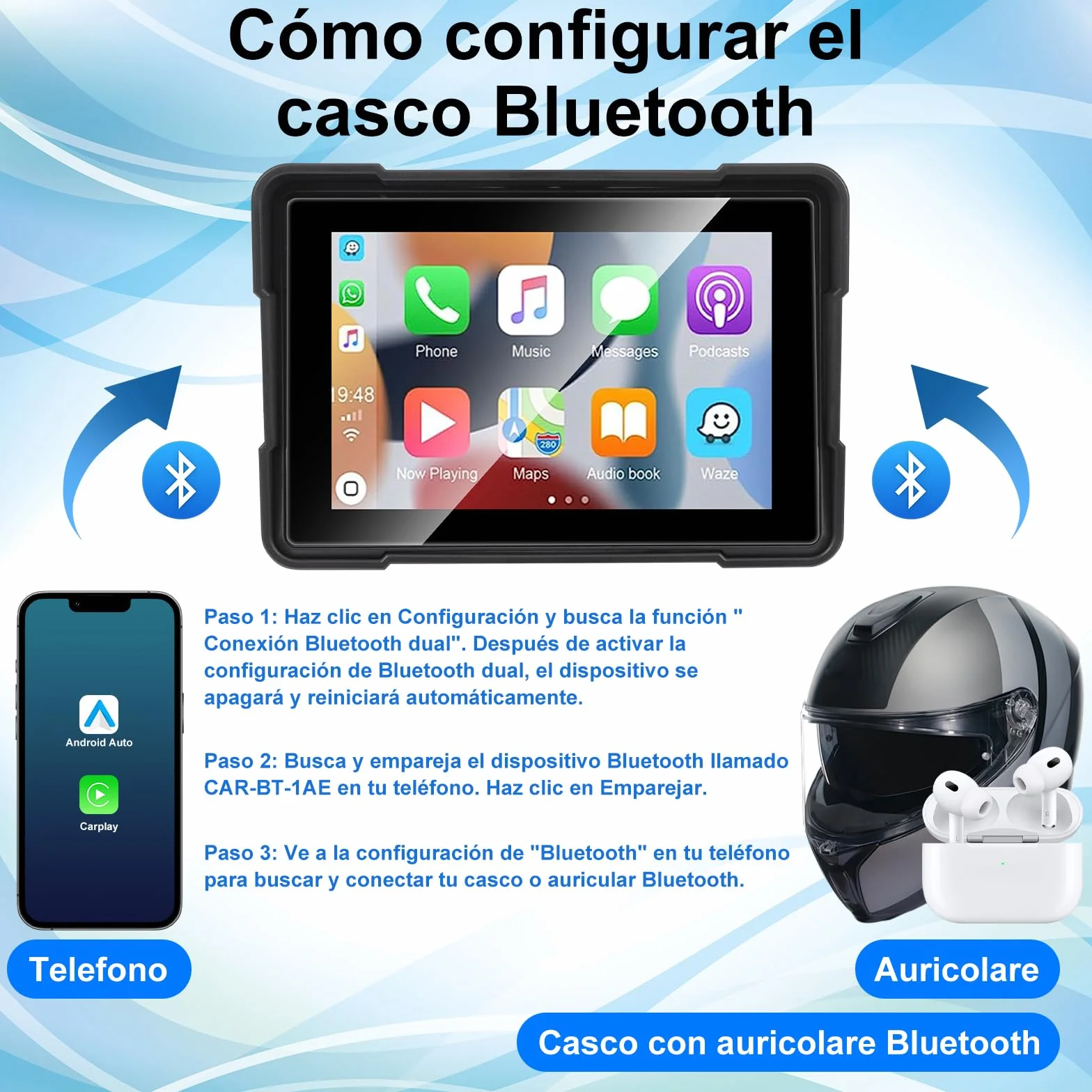 Navigatore Auto Portatile CarPlay Android Auto per Moto 5 Pollici Impermeabile Touchscreen