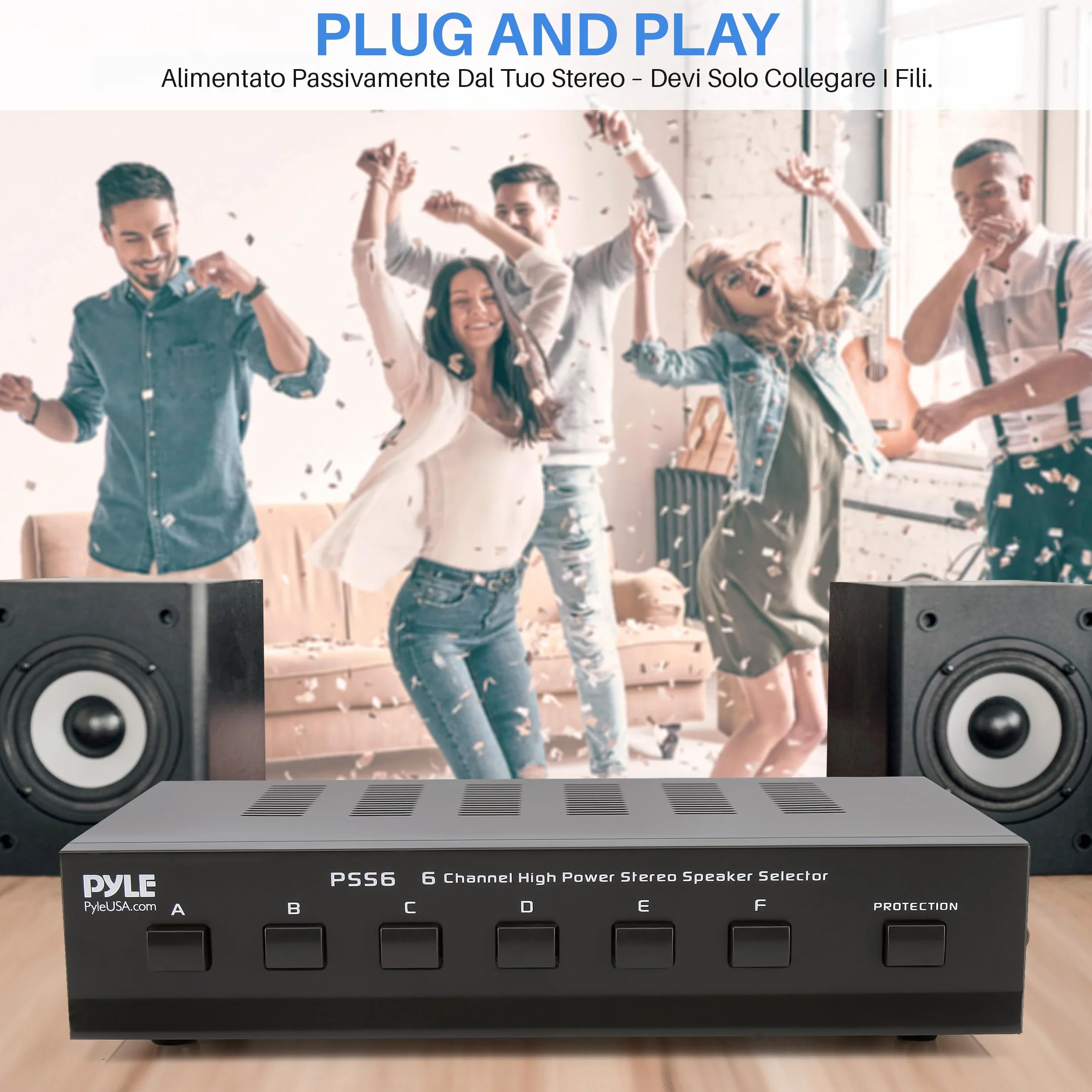 Pyle Amplificatore Audio Stereo Selettore Altoparlanti 6 Zone Interruttore Multi-Canale