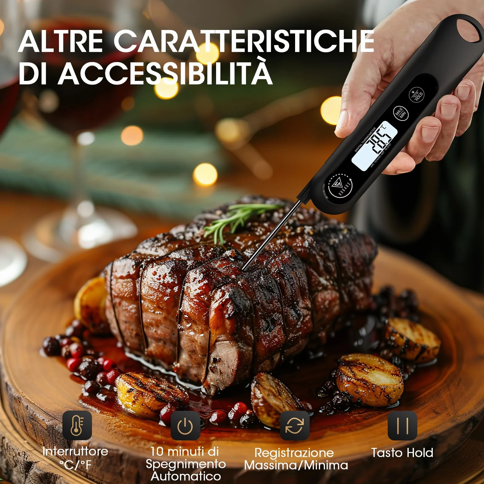 DOQAUS Termometro da Cucina Digitale, Lettura Istantanea con Sonda Pieghevole, per Carne Barbecue Alimenti