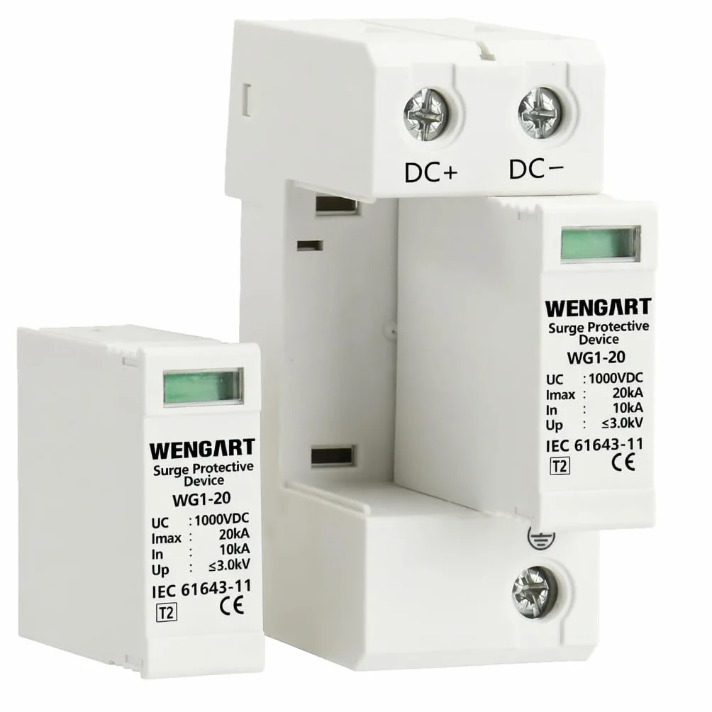 Wengart Scaricatore di Sovratensione DC 1000V 2P SPD 10-20kA Protezione Fulmini Fotovoltaico Guida DIN 35mm