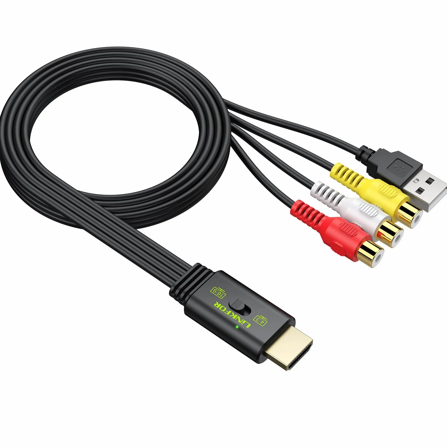 LiNKFOR Convertitore da RCA a HDMI 1080P 60Hz Adattatore Audio Video AV a HDMI Conversione HD per Console Retrò Wii PS1 PS2 N64
