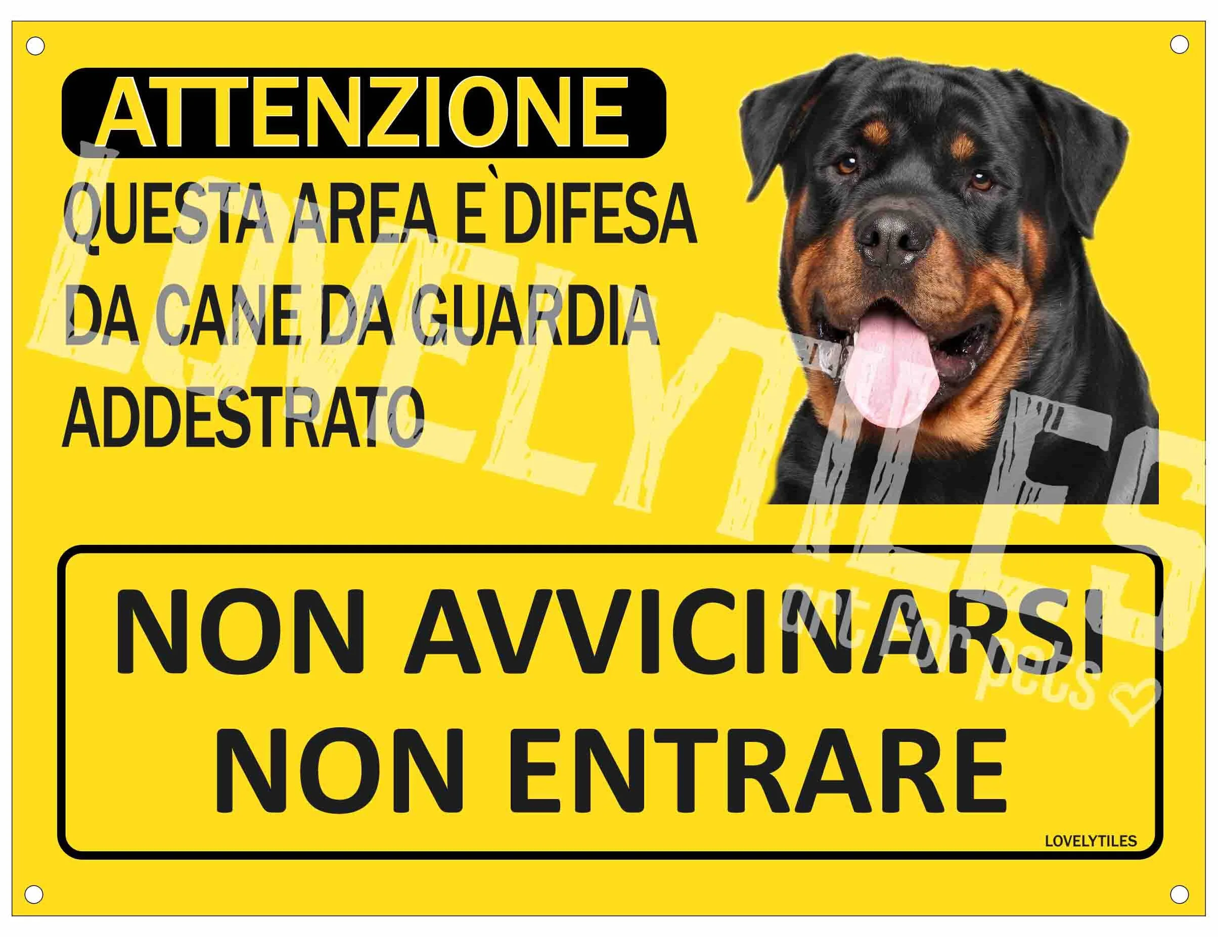 Rottweiler Cartello Targa ATTENZIONE Questa Area è Difesa da Cane da Guardia ADDESTRATO Non AVVICINARSI Non Entrare PVC Gialla