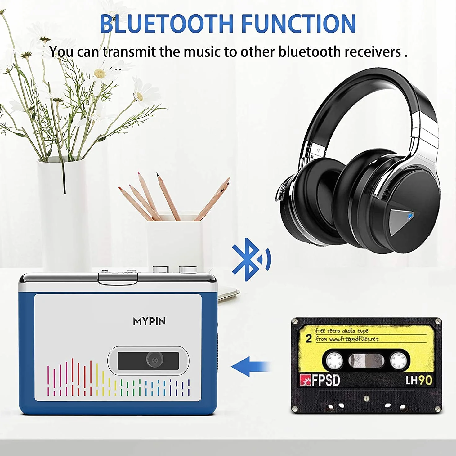 MYPIN Registratore a Cassetta, Lettore Cassette e Convertitore MP3 con Batterie AA e Alimentatore USB