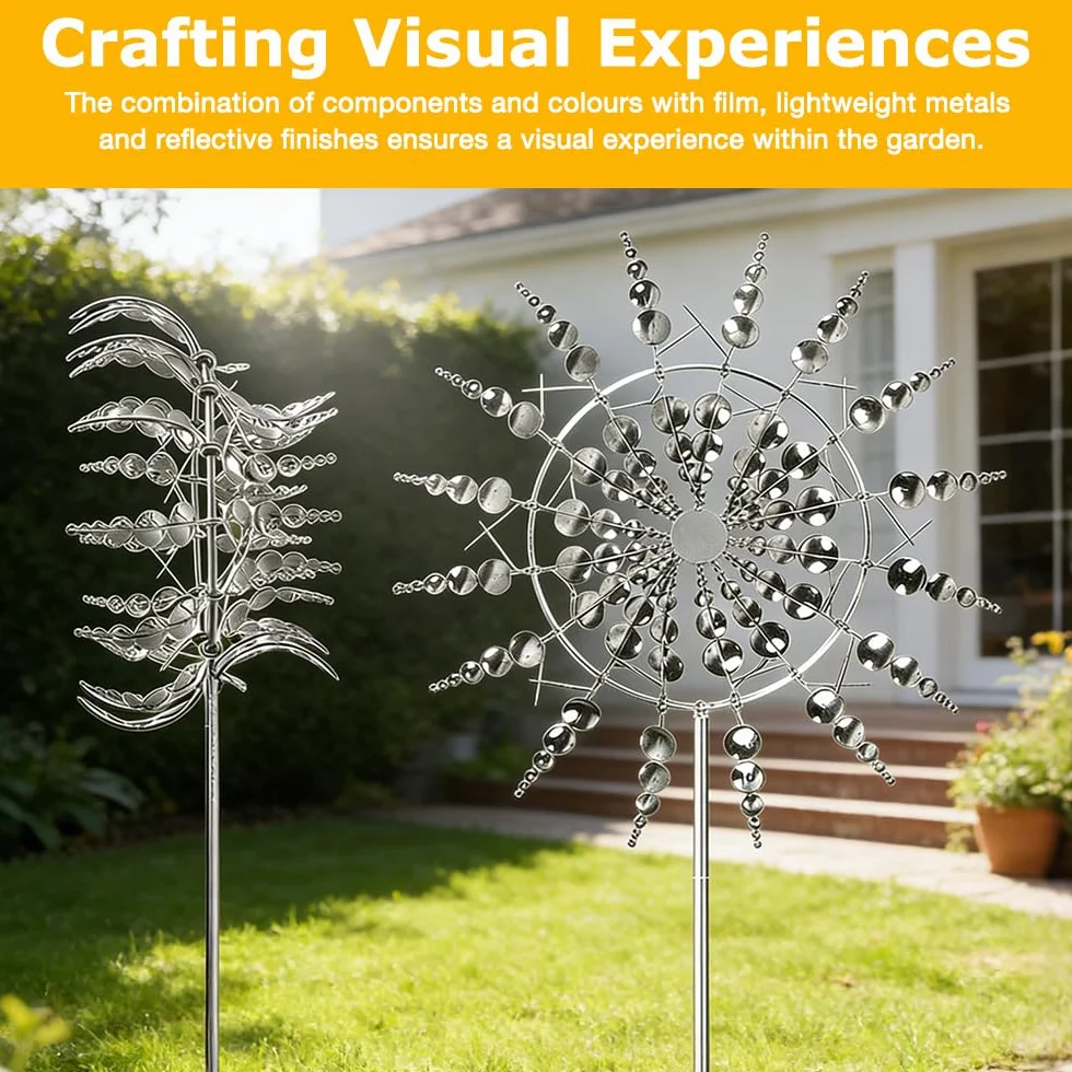 Girandola Cinetica, HOVCEH Upgraded Rust-Proof Mulino a Vento Cinetico, 3D 360° Doppio Rotors Kinetic Girandola a Vento in Metallo per Patio Prato e Giardino (Argento)