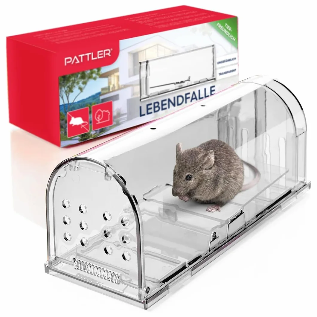 PATTLER® Trappola per Topi Vivi - Trappole per topi da Esterno e Interno - Trappole topi utilizzabili con esche per topi di vario genere - Trappola per Topi Grandi e Piccoli topi - Transparente 1 Pz