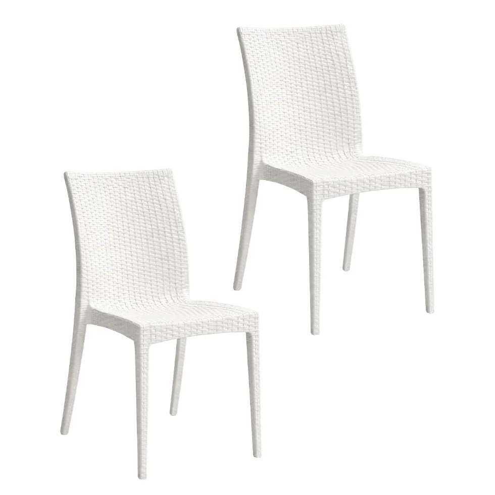 PALUPLUS Set 2 Sedie da Giardino effetto Rattan in Polipropilene colore BIANCO, misura 47x59x86 cm, Sedia Impilabile Senza Braccioli per Esterno ed Interno -VERO954F-9