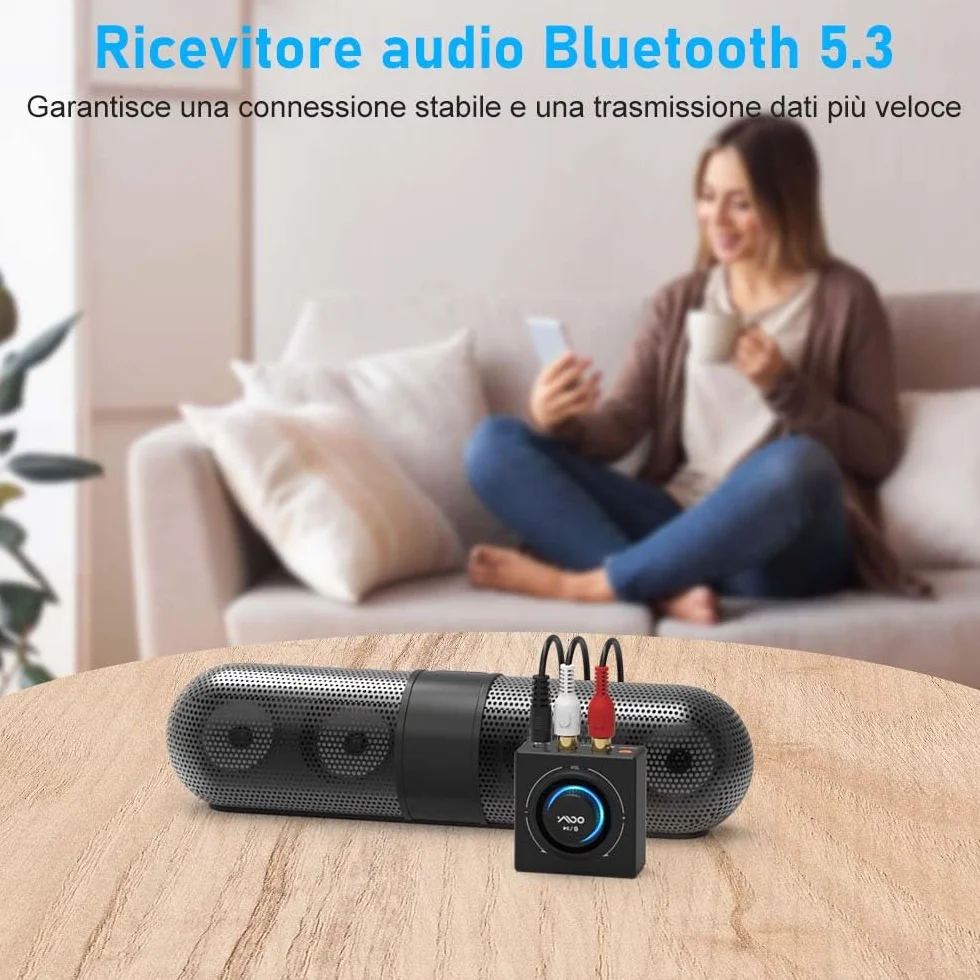 YMOO Ricevitore Bluetooth 5.3 HiFi Audio 3.5mm RCA Jack, Adattatore Aux per Impianto Stereo